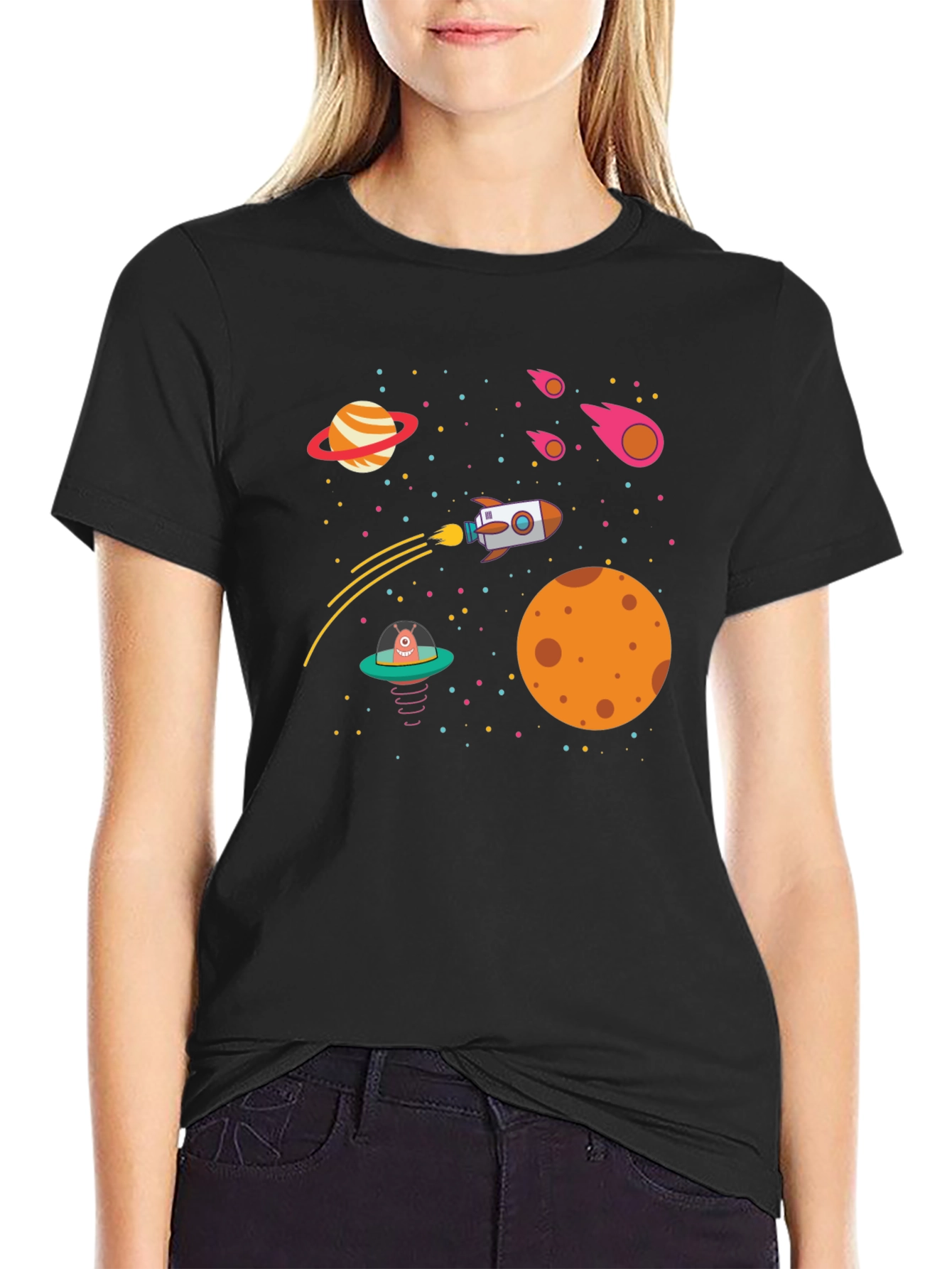 Space Adventure T-Shirt - Rocket Planets UFO Design