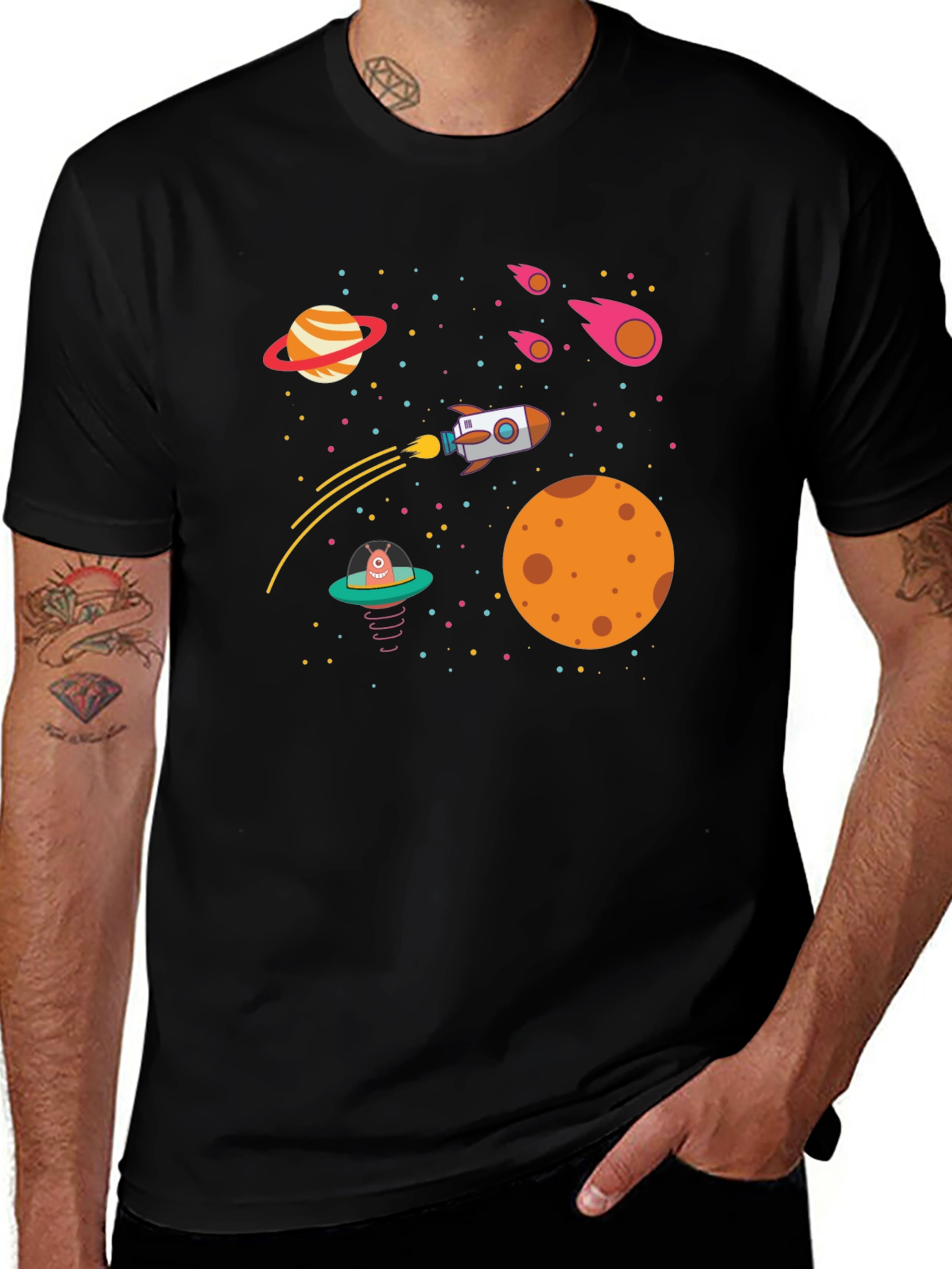 Space Adventure T-Shirt - Rocket Planets UFO Design