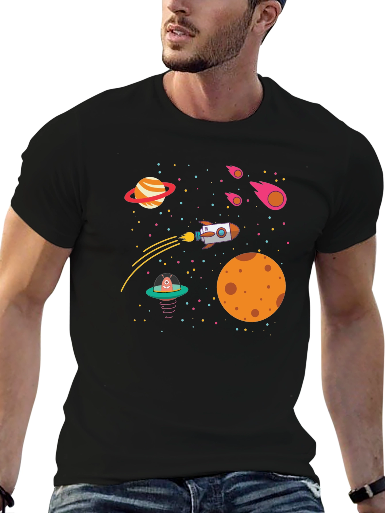 Space Adventure T-Shirt - Rocket Planets UFO Design