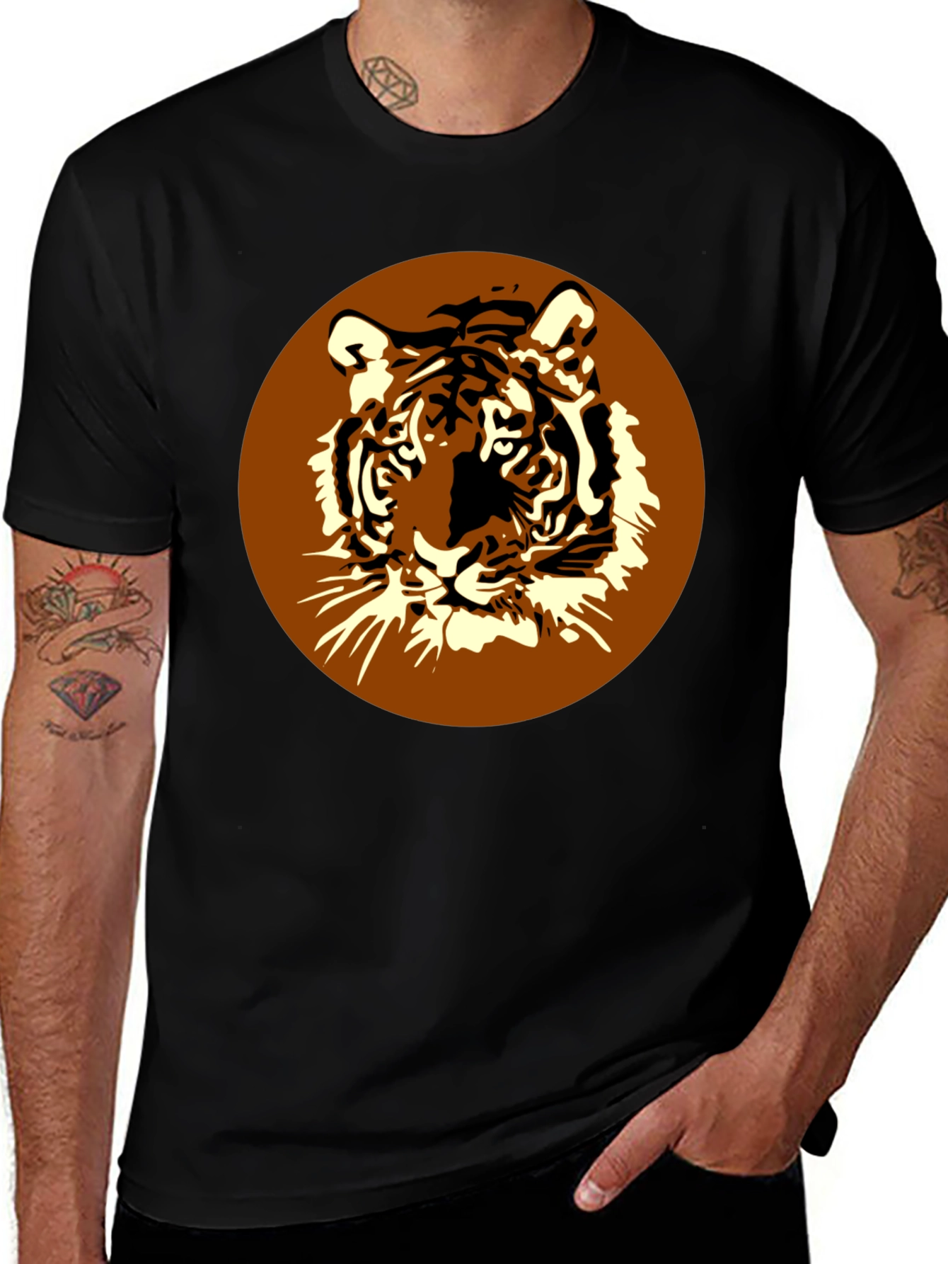 Tiger Graphic Black T-Shirt - Classic Crew Neck