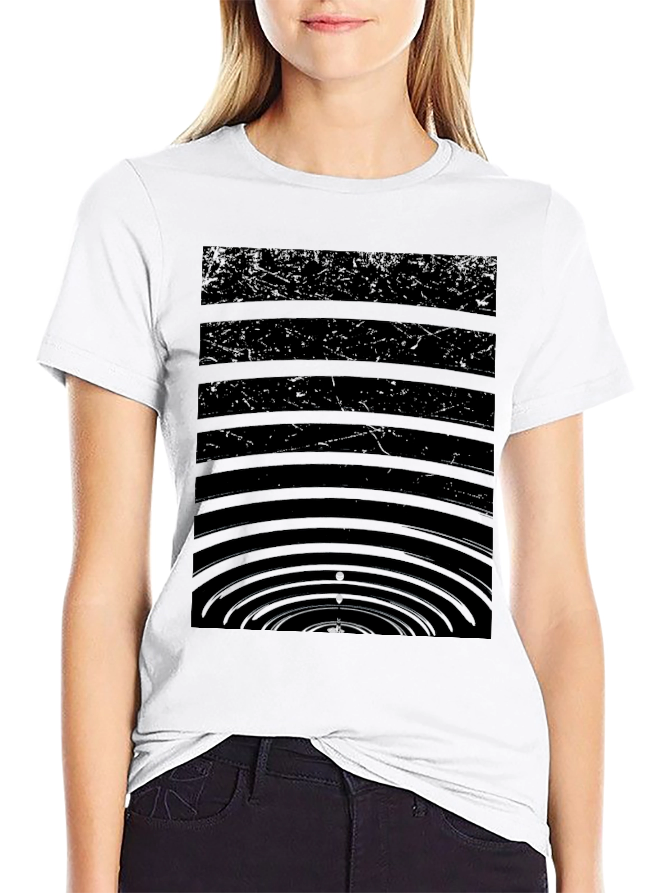 Abstract Water Ripple Graphic Black T-Shirt