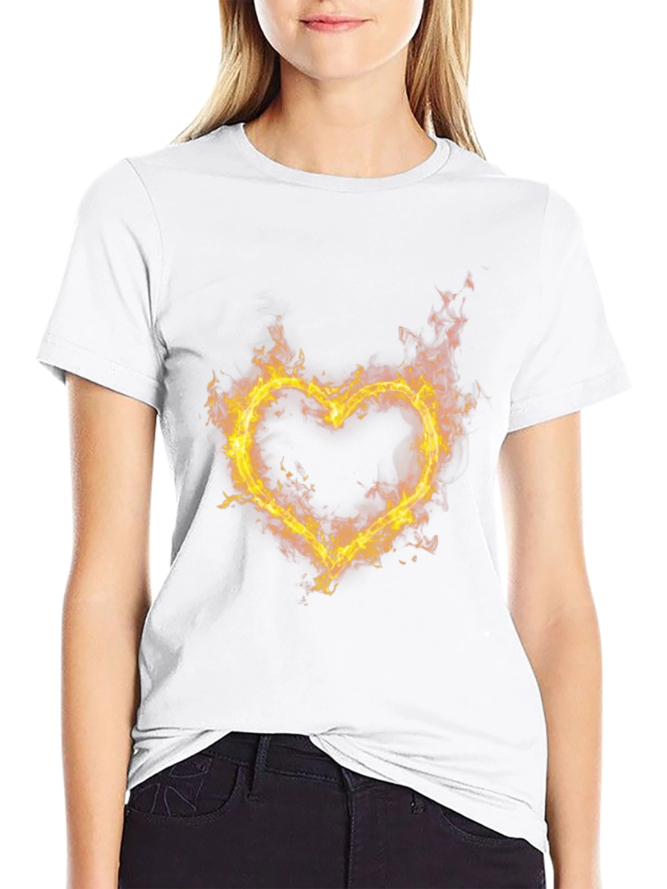 Fiery Heart Graphic Tee - Black Cotton T-Shirt