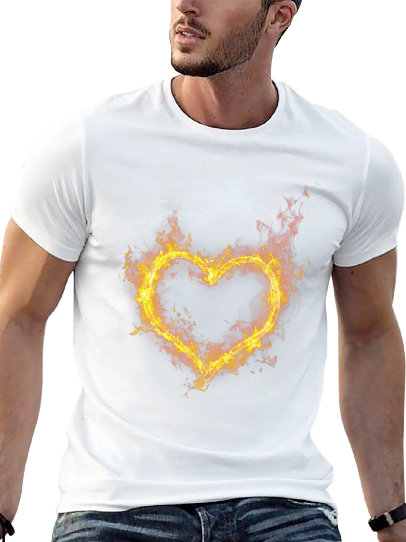 Fiery Heart Graphic Tee - Black Cotton T-Shirt