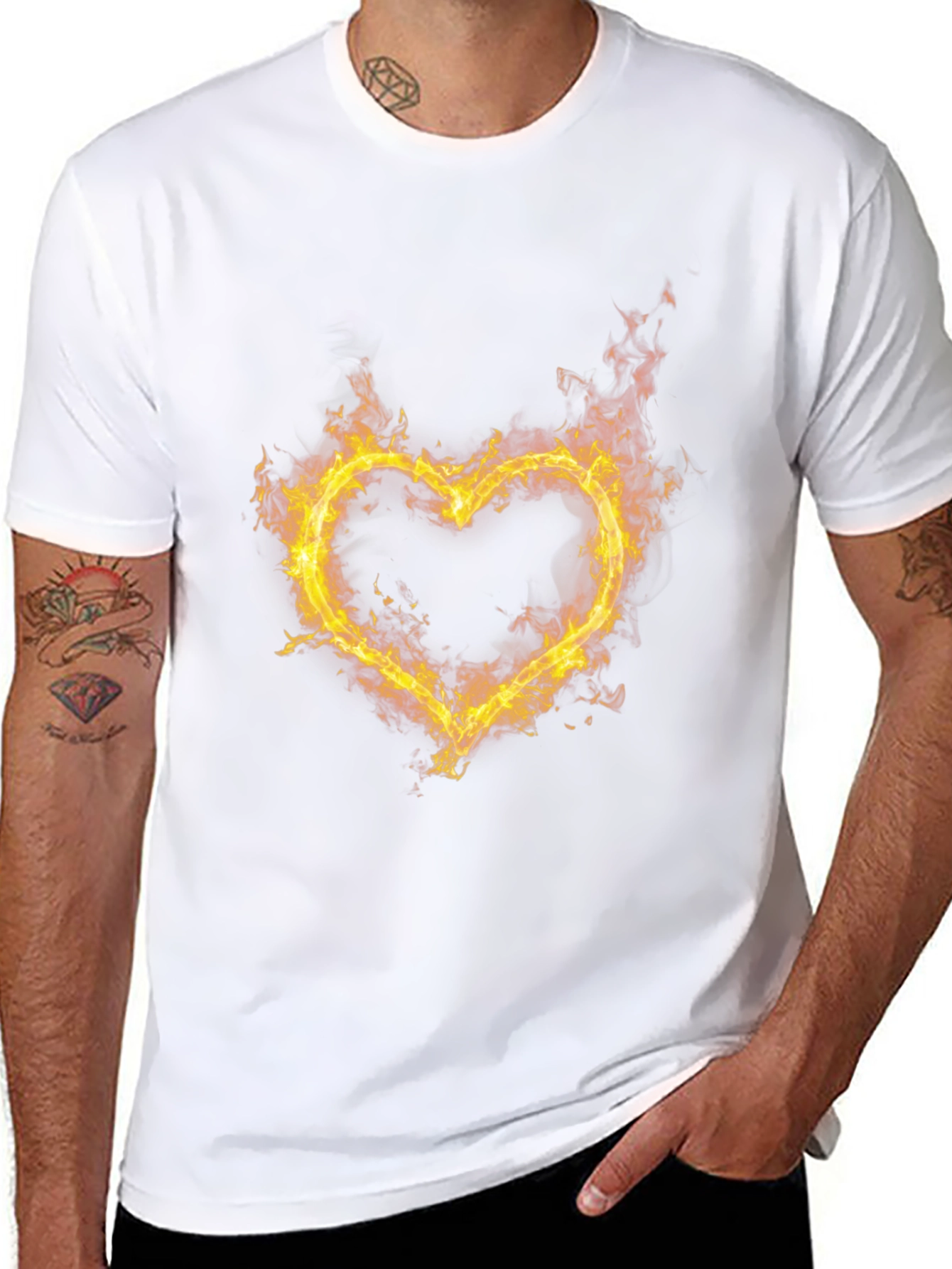 Fiery Heart Graphic Tee - Black Cotton T-Shirt
