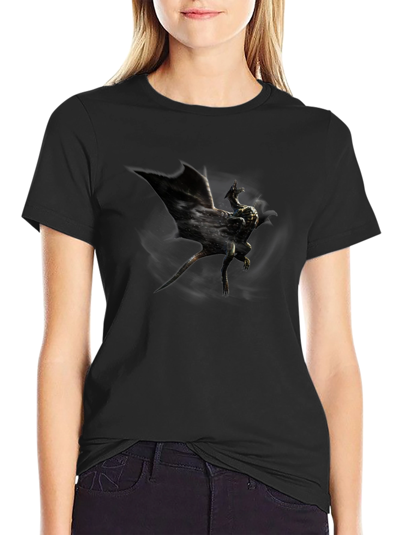 Mens Black Graphic Tee - Dragon Design