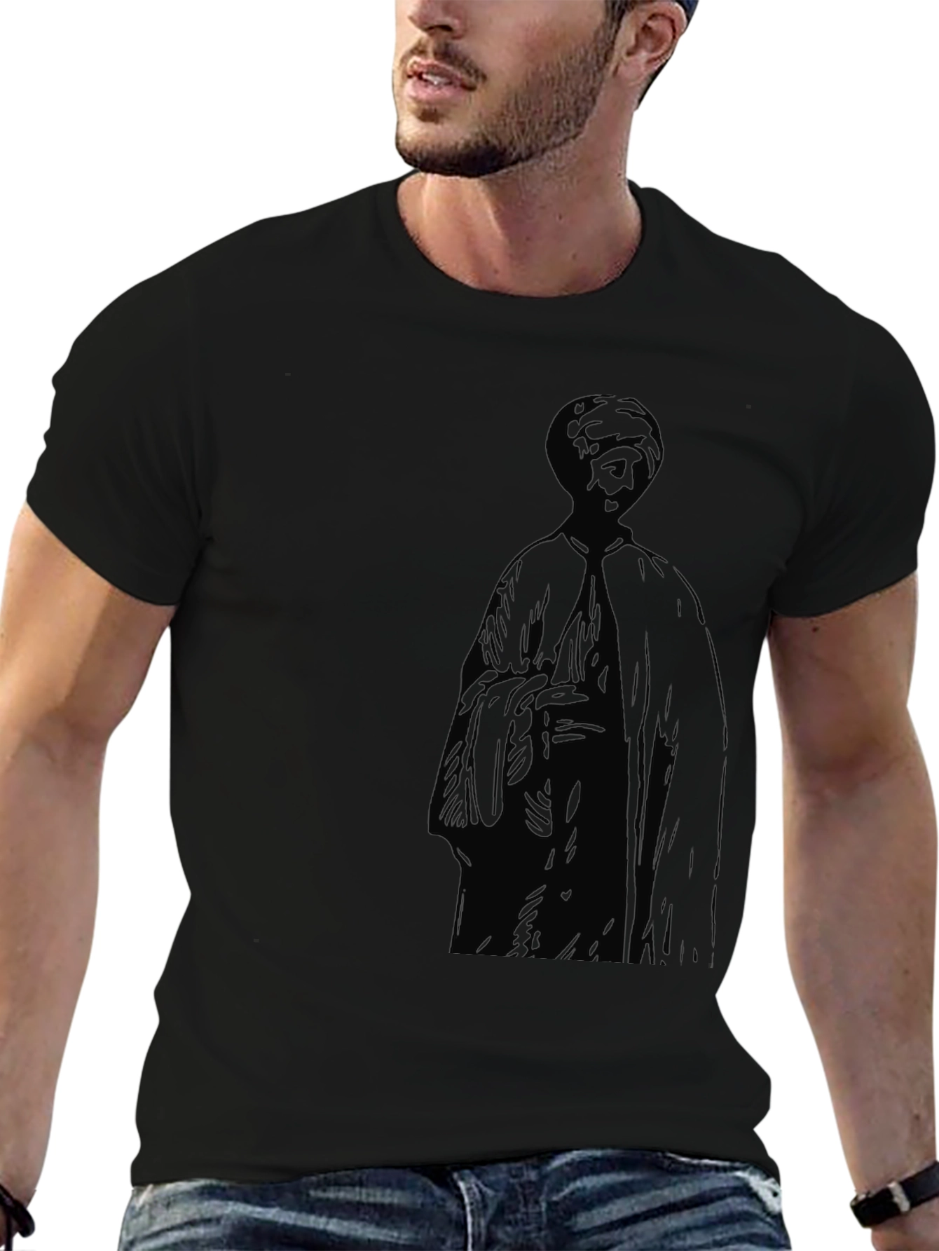 Mens Black T-Shirt with Figure Print