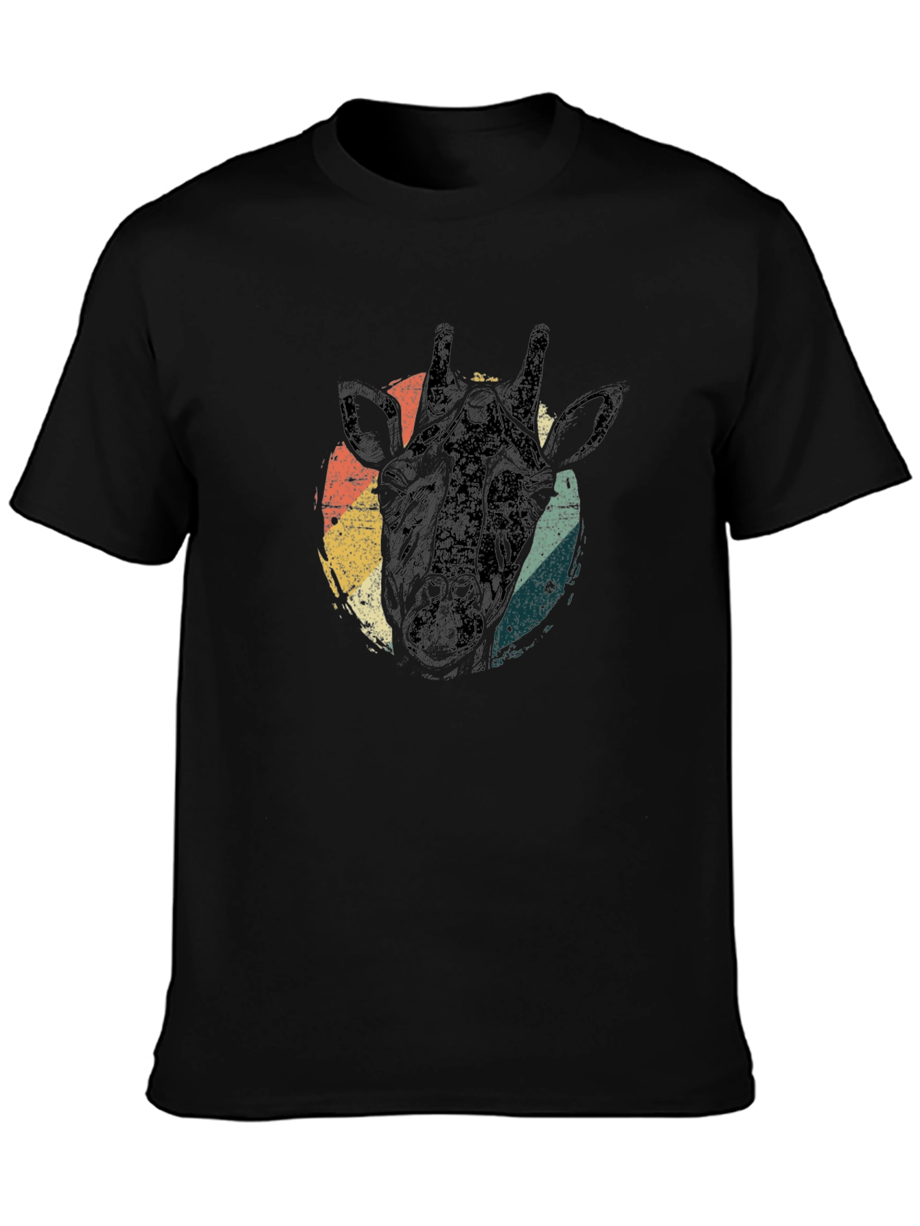 Retro Giraffe Head Graphic Tee - Black