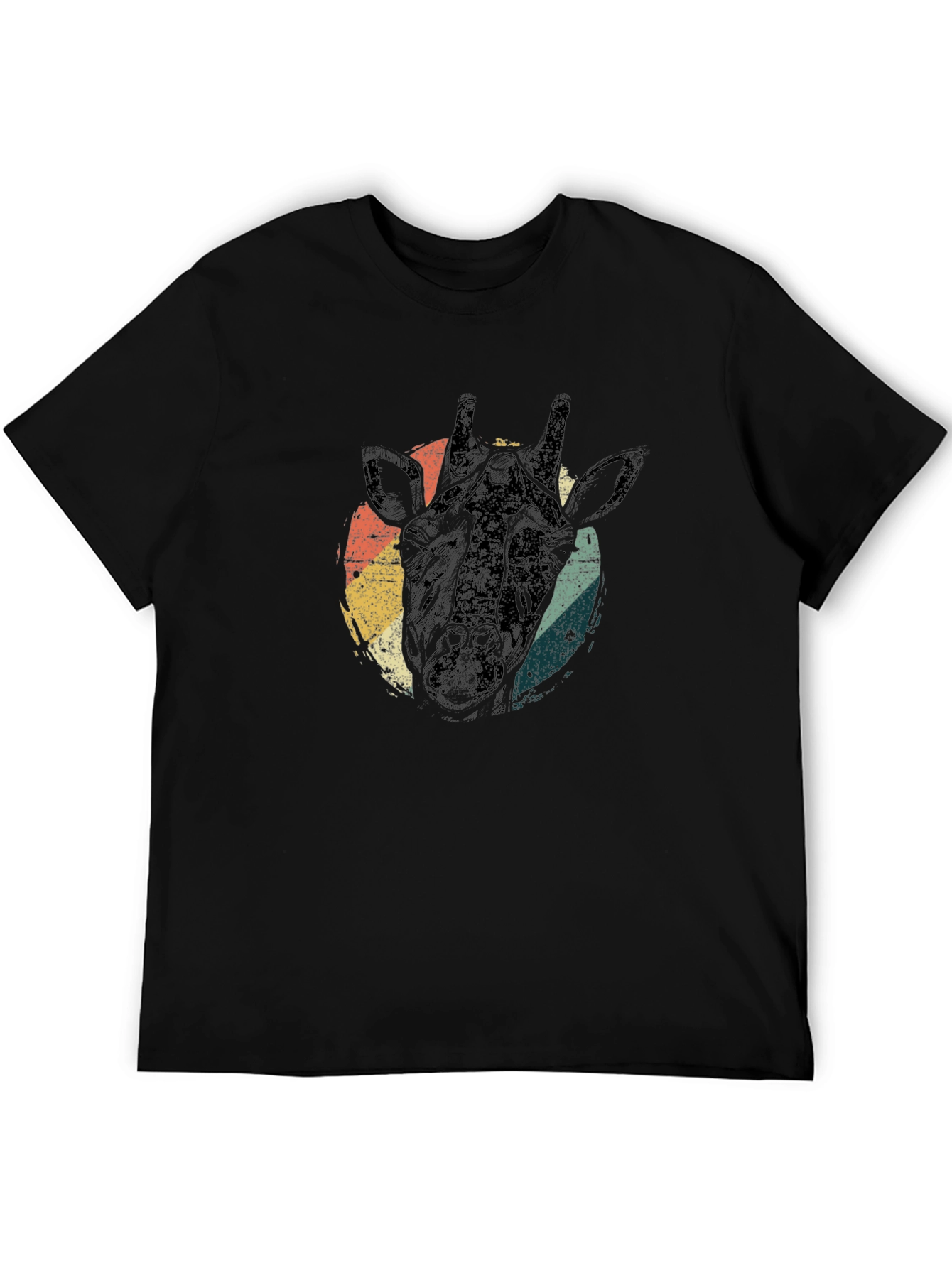 Retro Giraffe Head Graphic Tee - Black