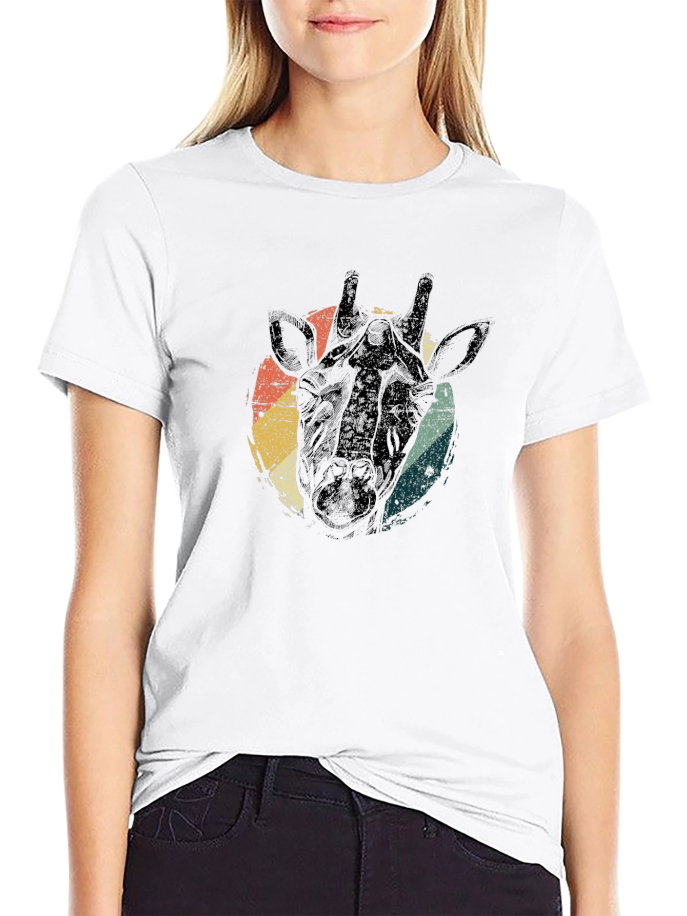 Retro Giraffe Head Graphic Tee - Black