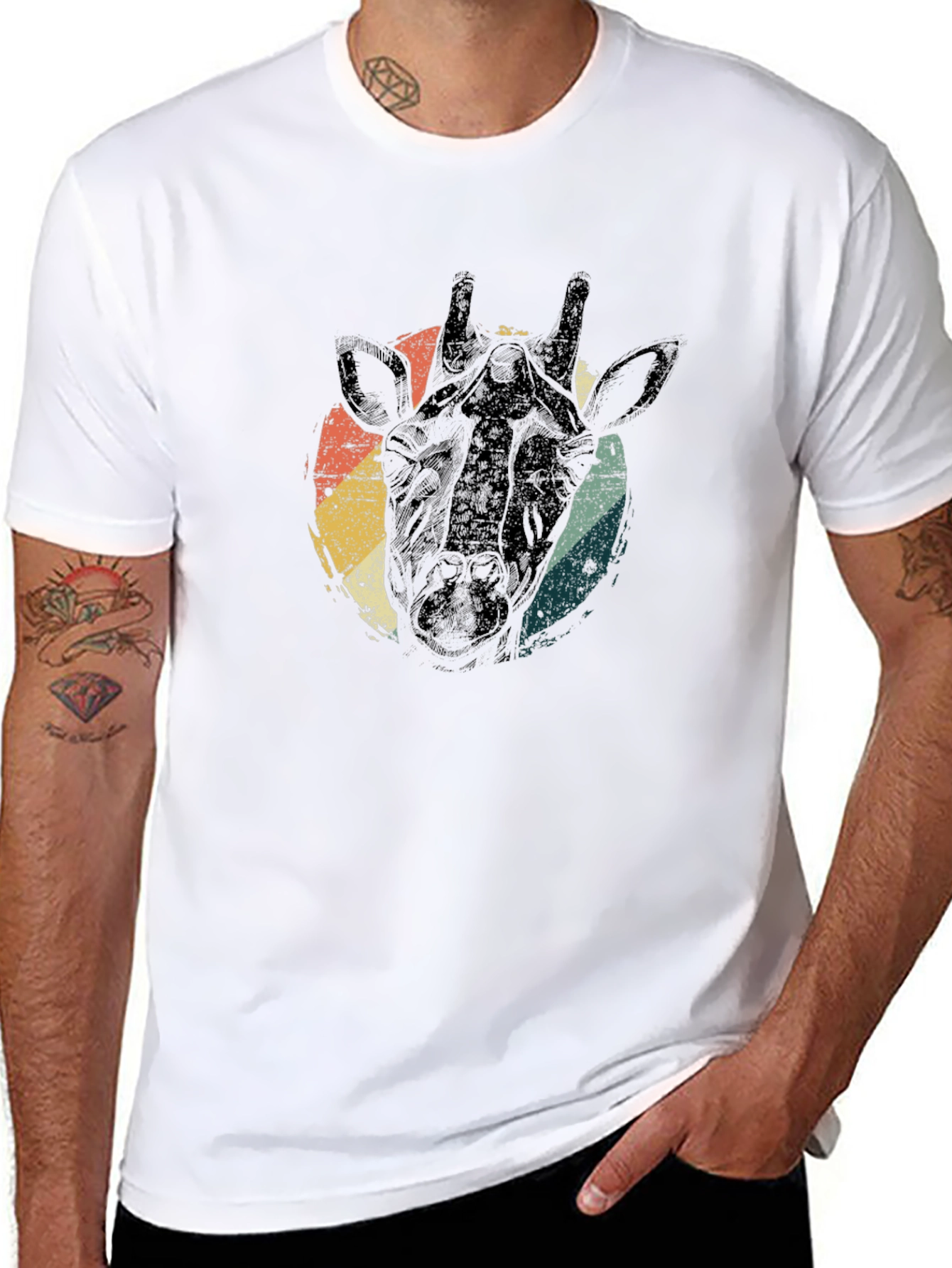 Retro Giraffe Head Graphic Tee - Black