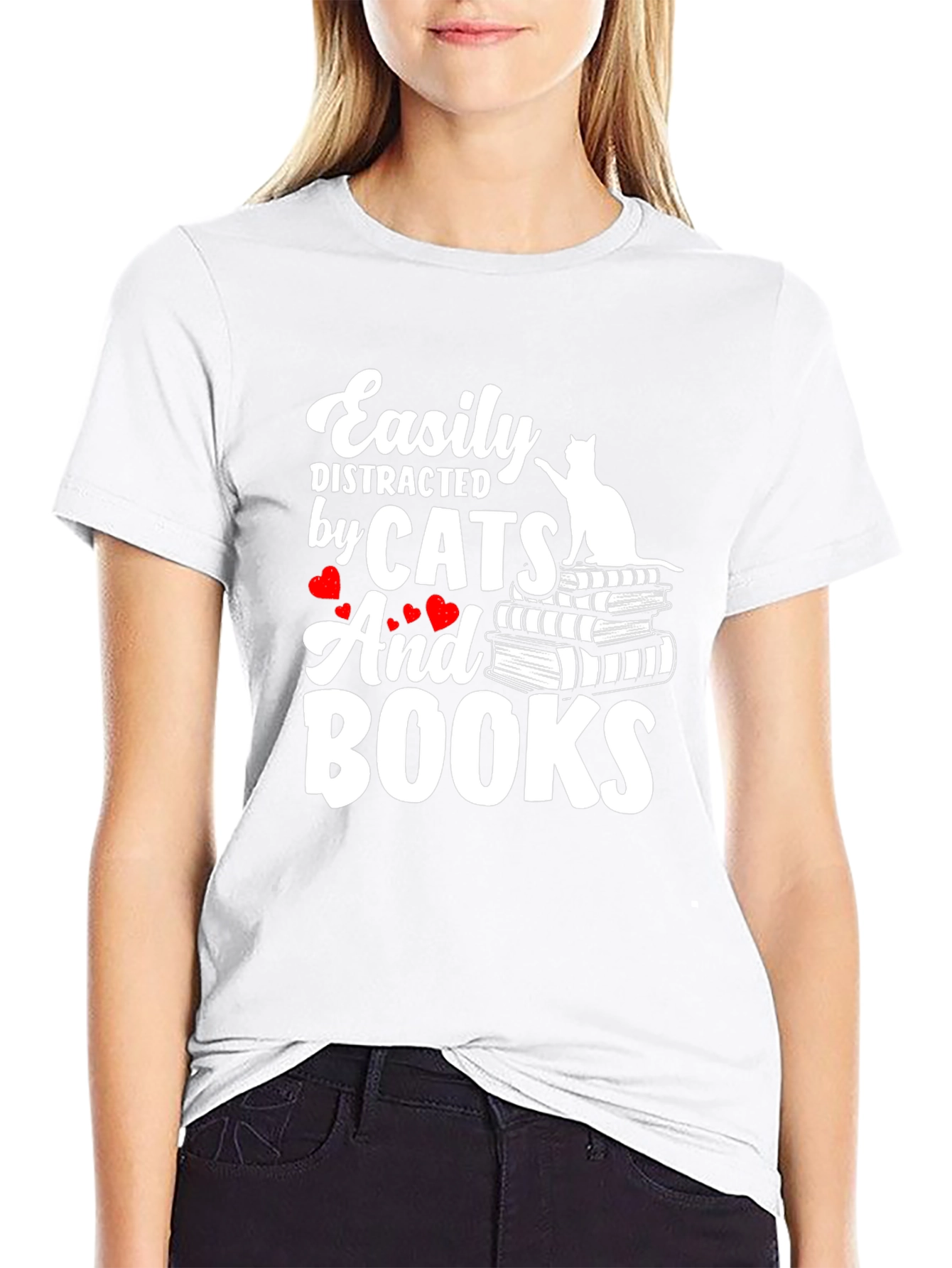 Easily Distracted By Cats and Books T-Shirt