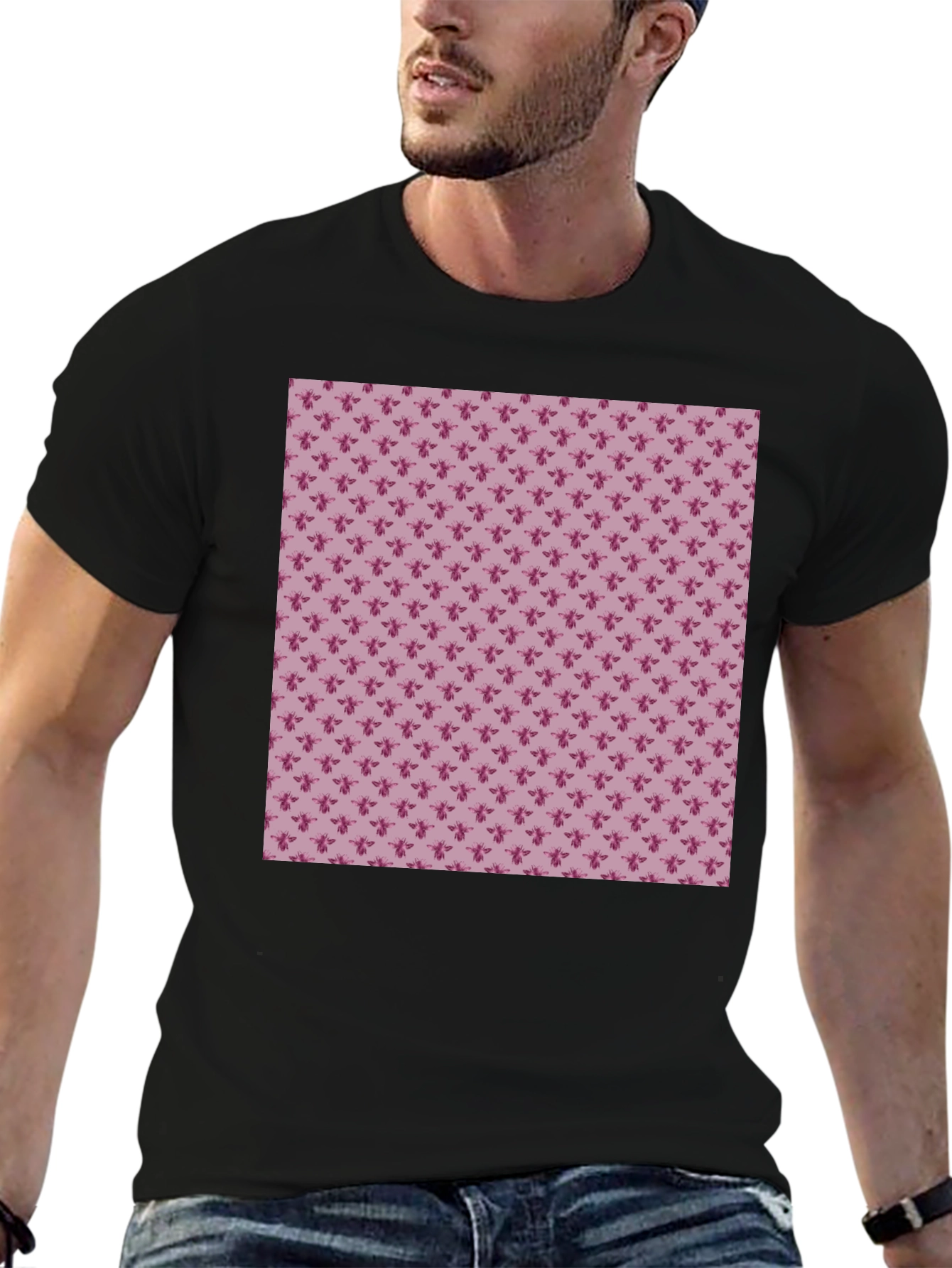 Stylish Black Tee with Purple Pattern