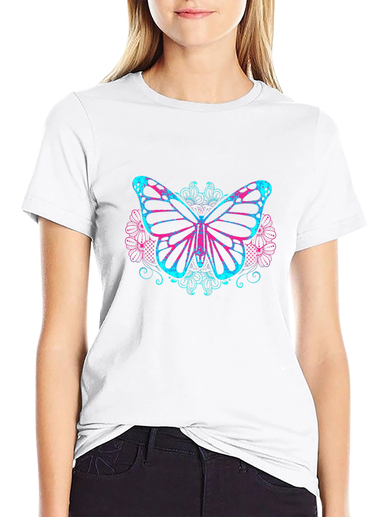 Butterfly Graphic Print Black T-Shirt