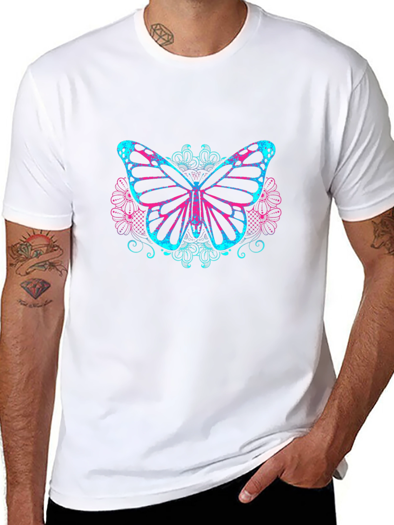 Butterfly Graphic Print Black T-Shirt