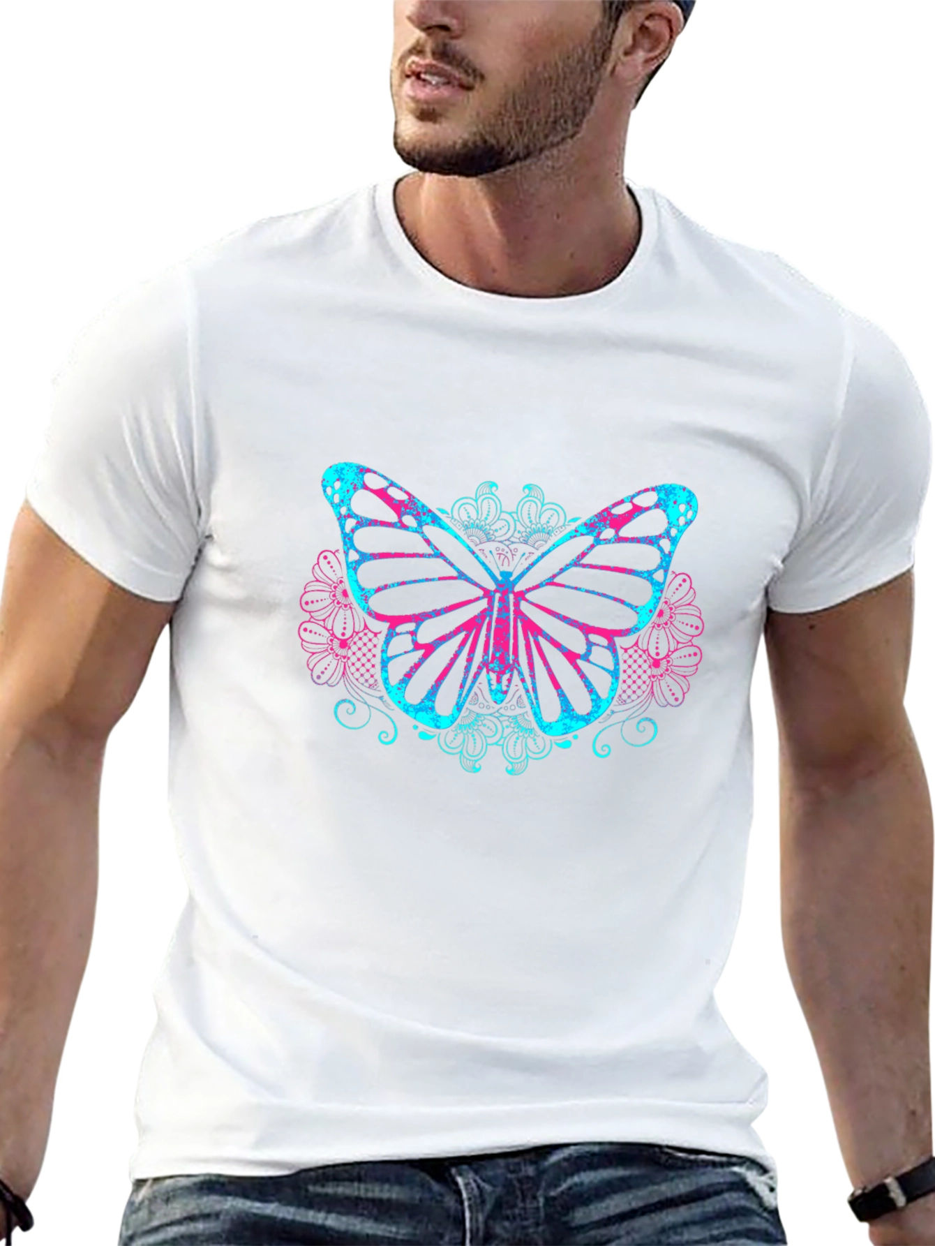 Butterfly Graphic Print Black T-Shirt