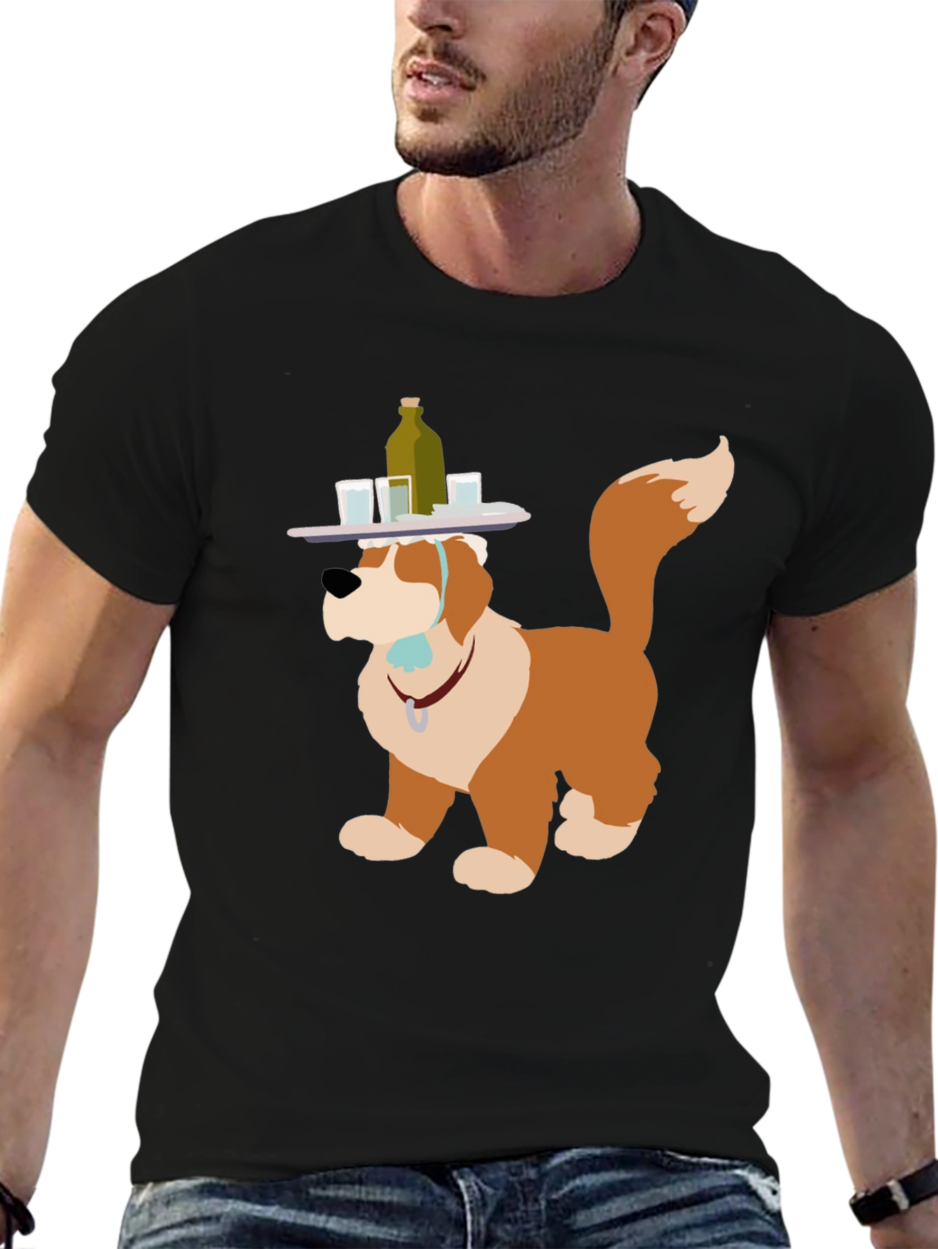 Saint Bernard Bartender T-Shirt - Cute Dog Design