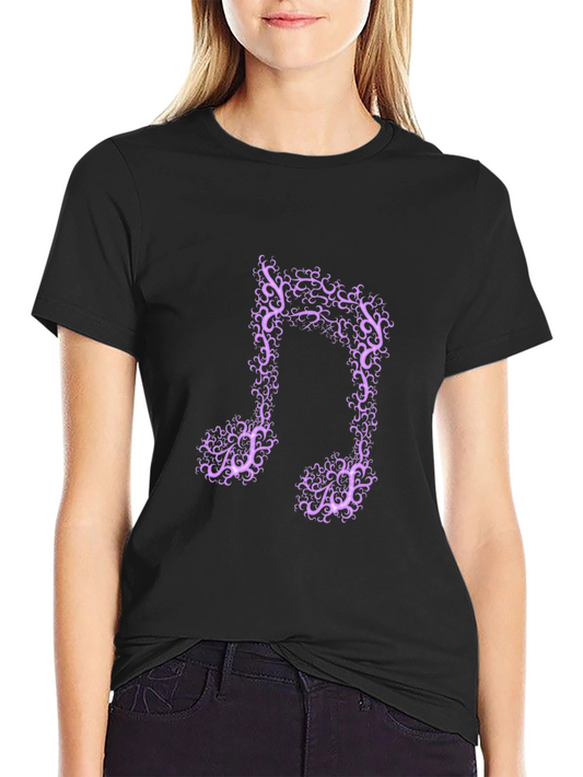Floral Music Note Tee - Black Cotton Graphic T-Shirt