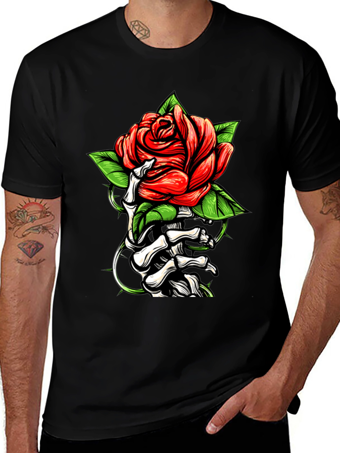 Rose & Bones Graphic Tee - Black Casual Shirt