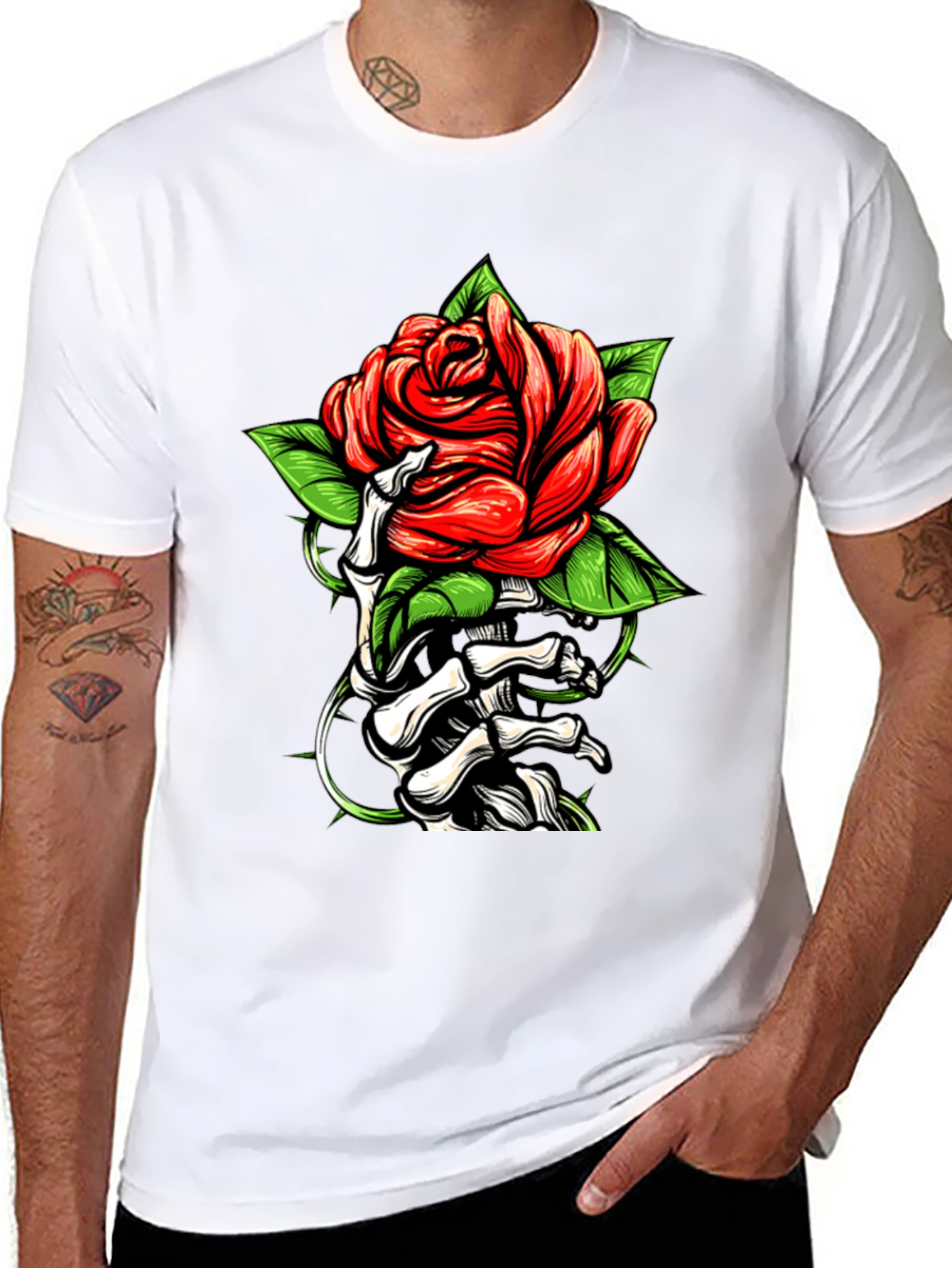 Rose & Bones Graphic Tee - Black Casual Shirt