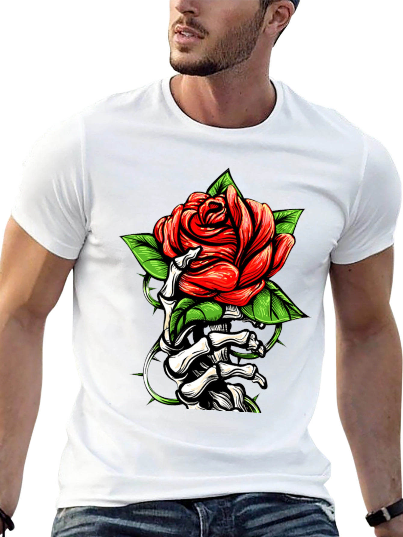 Rose & Bones Graphic Tee - Black Casual Shirt