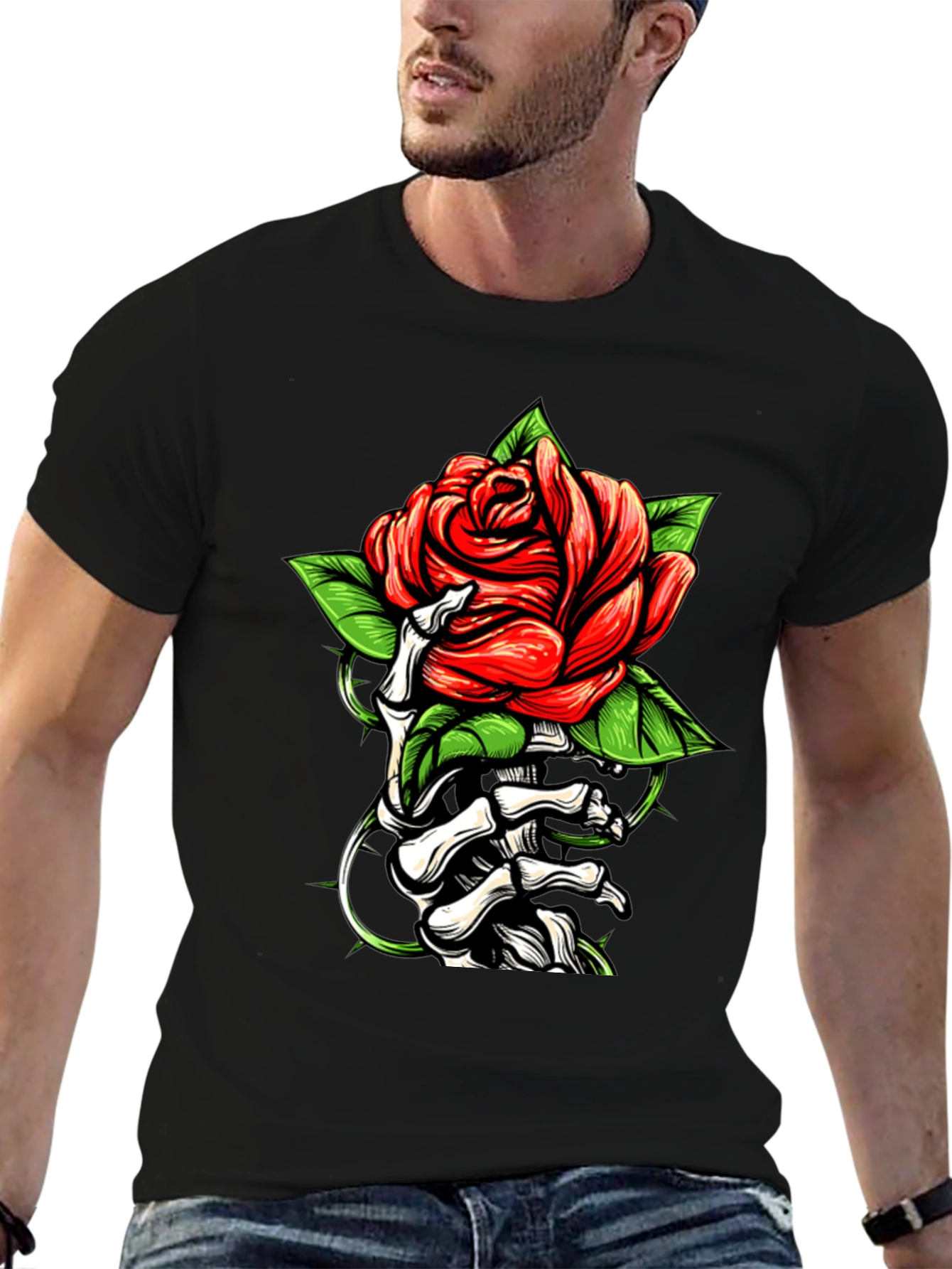 Rose & Bones Graphic Tee - Black Casual Shirt