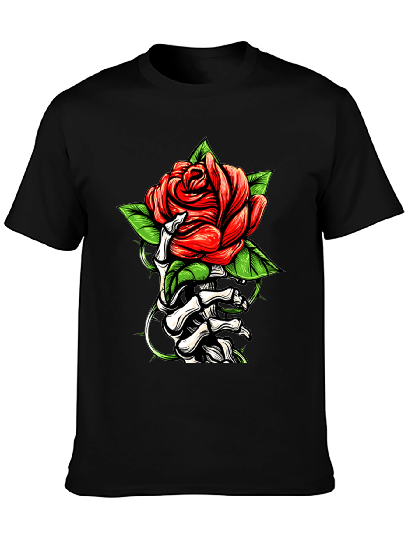 Rose & Bones Graphic Tee - Black Casual Shirt