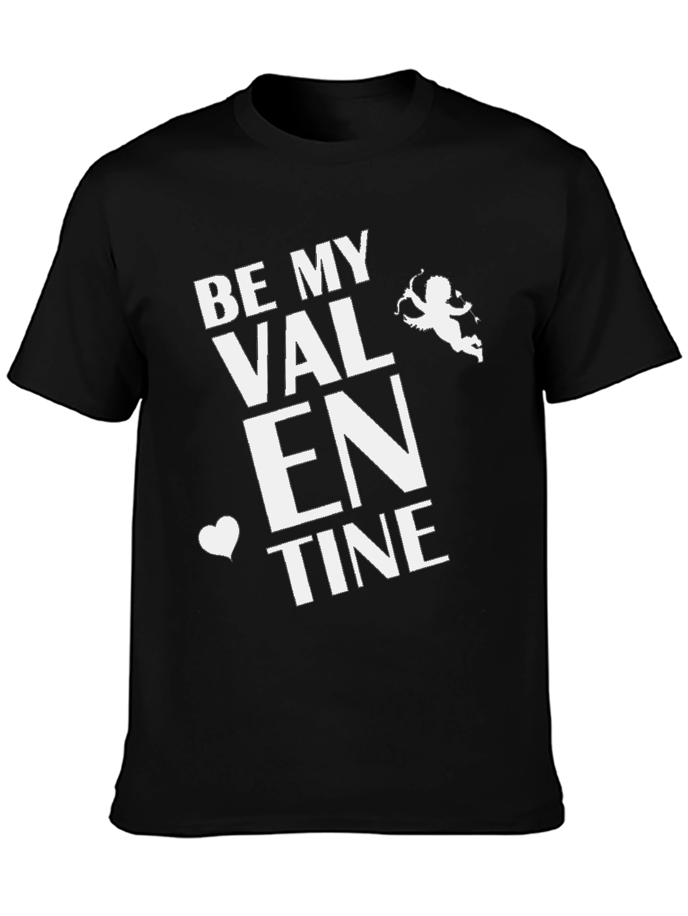 Be My Valentine Black T-Shirt Cupid Design