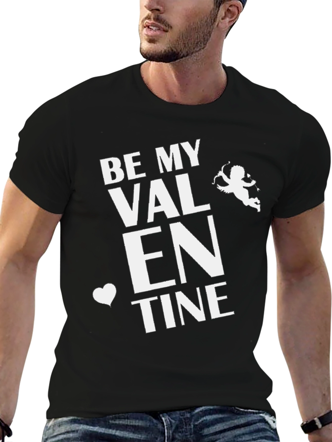 Be My Valentine Black T-Shirt Cupid Design