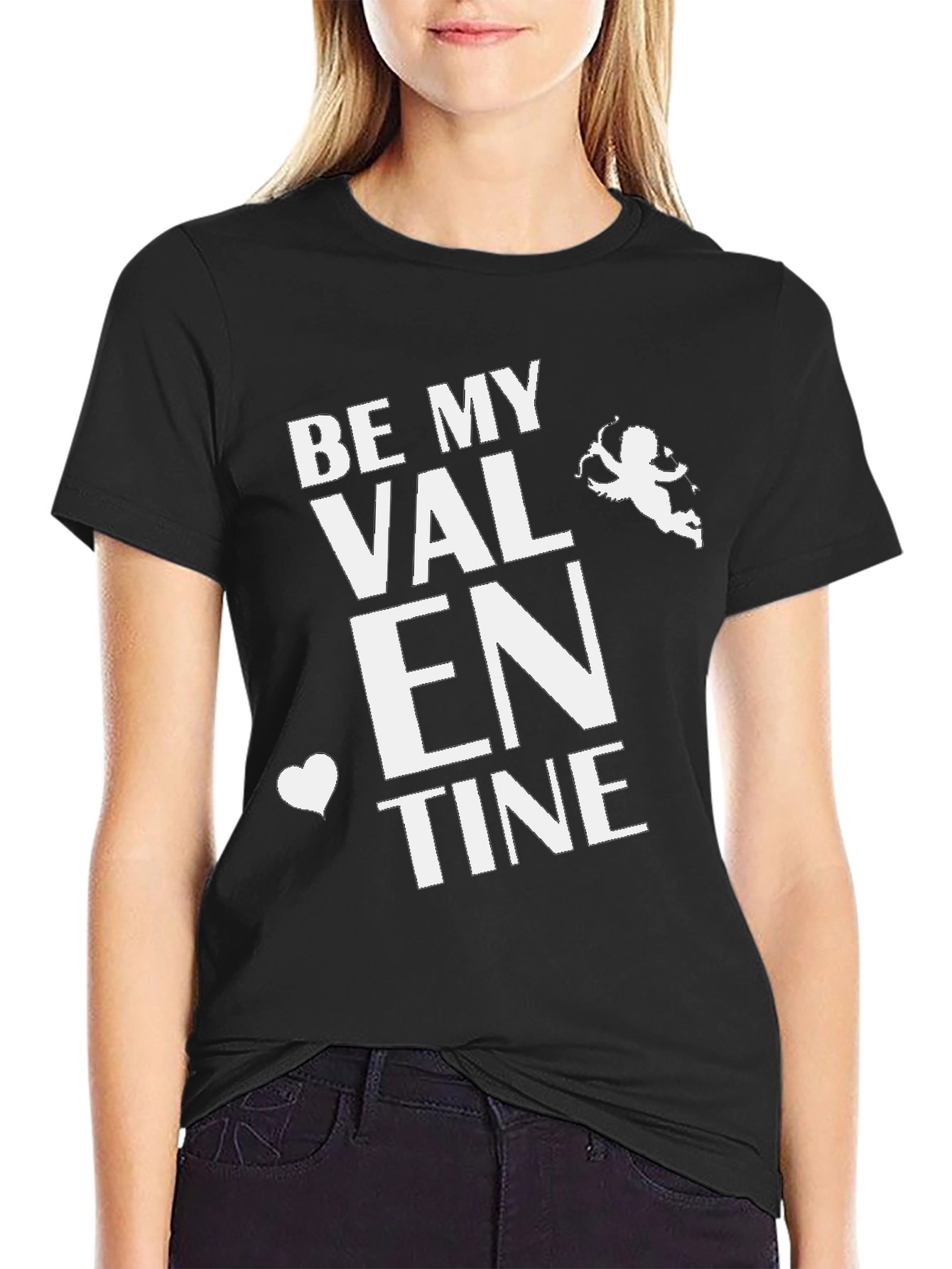 Be My Valentine Black T-Shirt Cupid Design