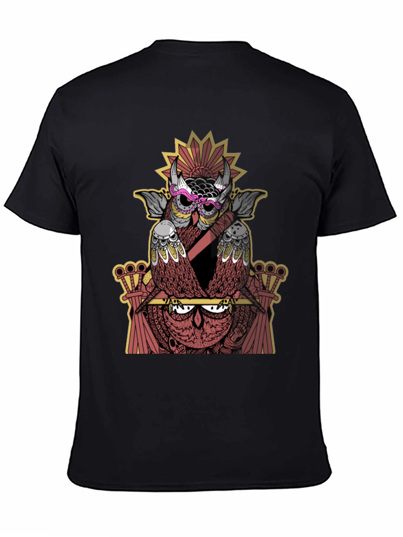 Owl Graphic Print Crew Neck T-Shirt - Black