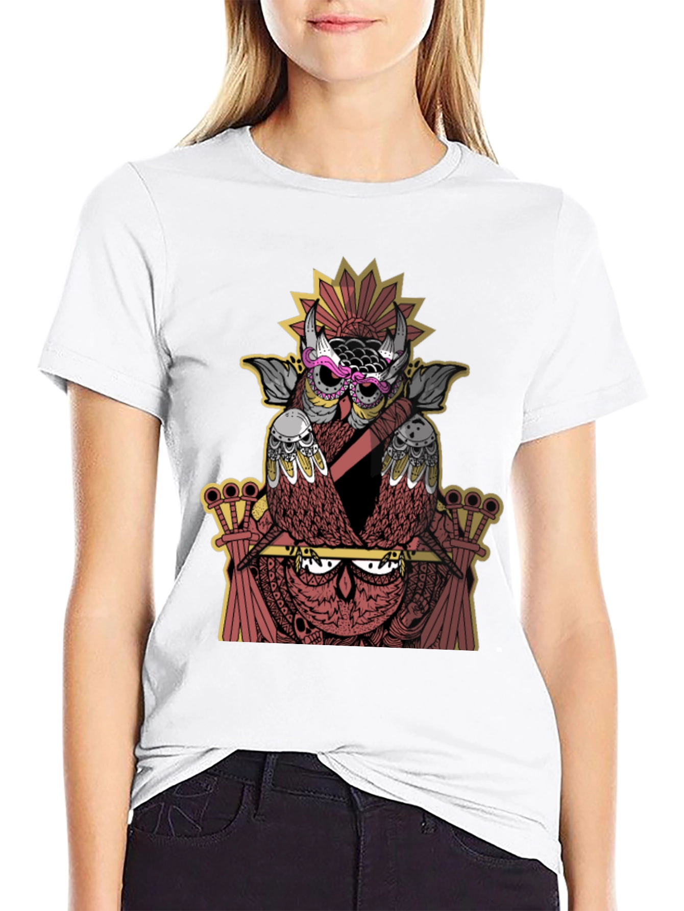 Owl Graphic Print Crew Neck T-Shirt - Black