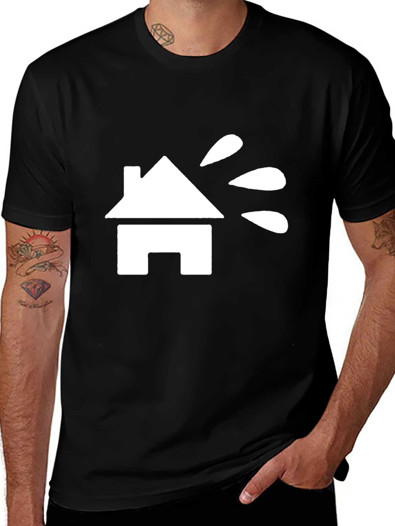 Modern Black T-Shirt with House Graphic