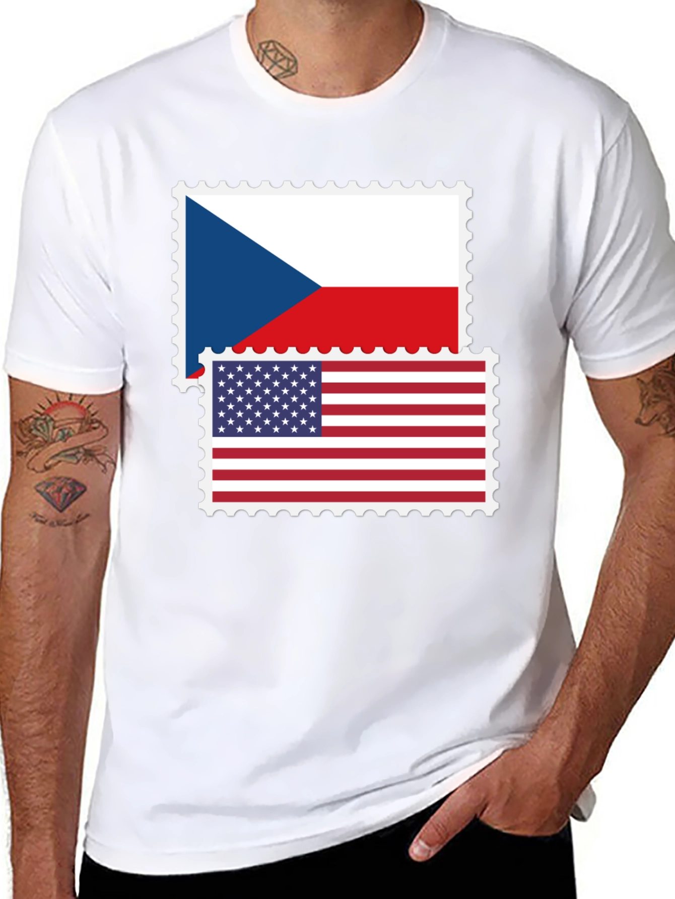 Czech USA Flag Stamp T-Shirt
