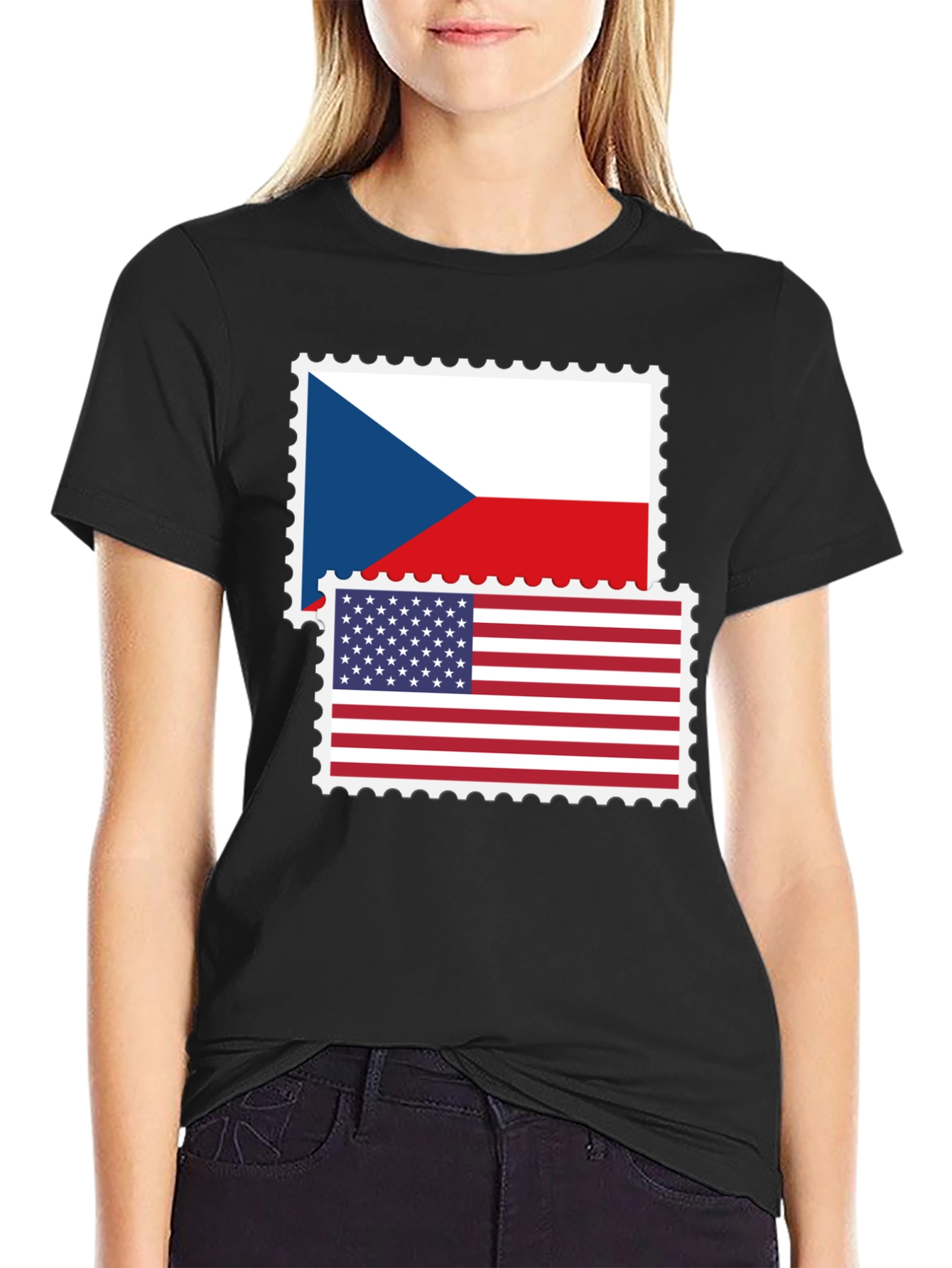 Czech USA Flag Stamp T-Shirt