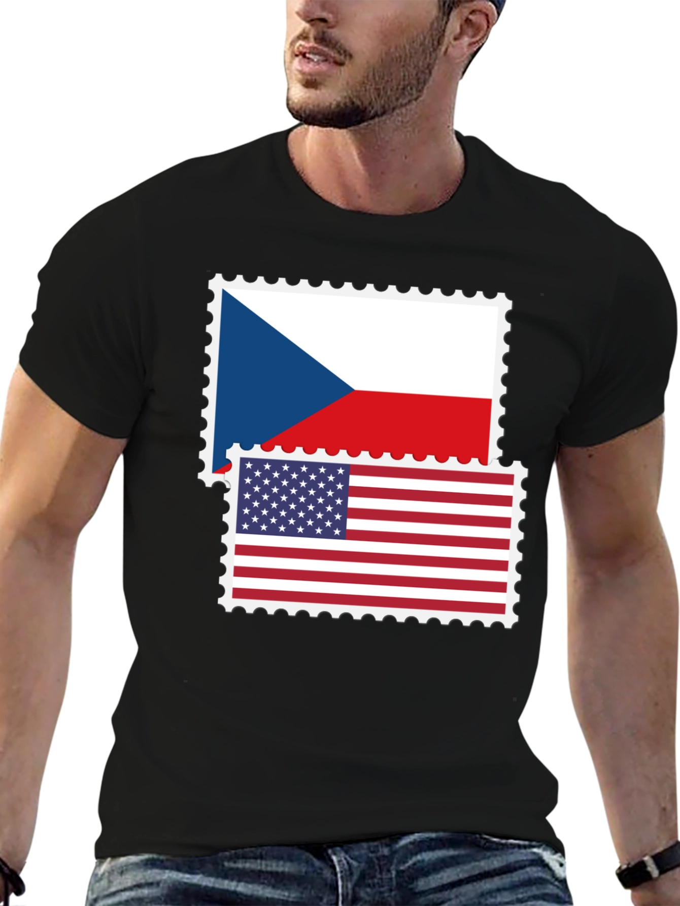 Czech USA Flag Stamp T-Shirt