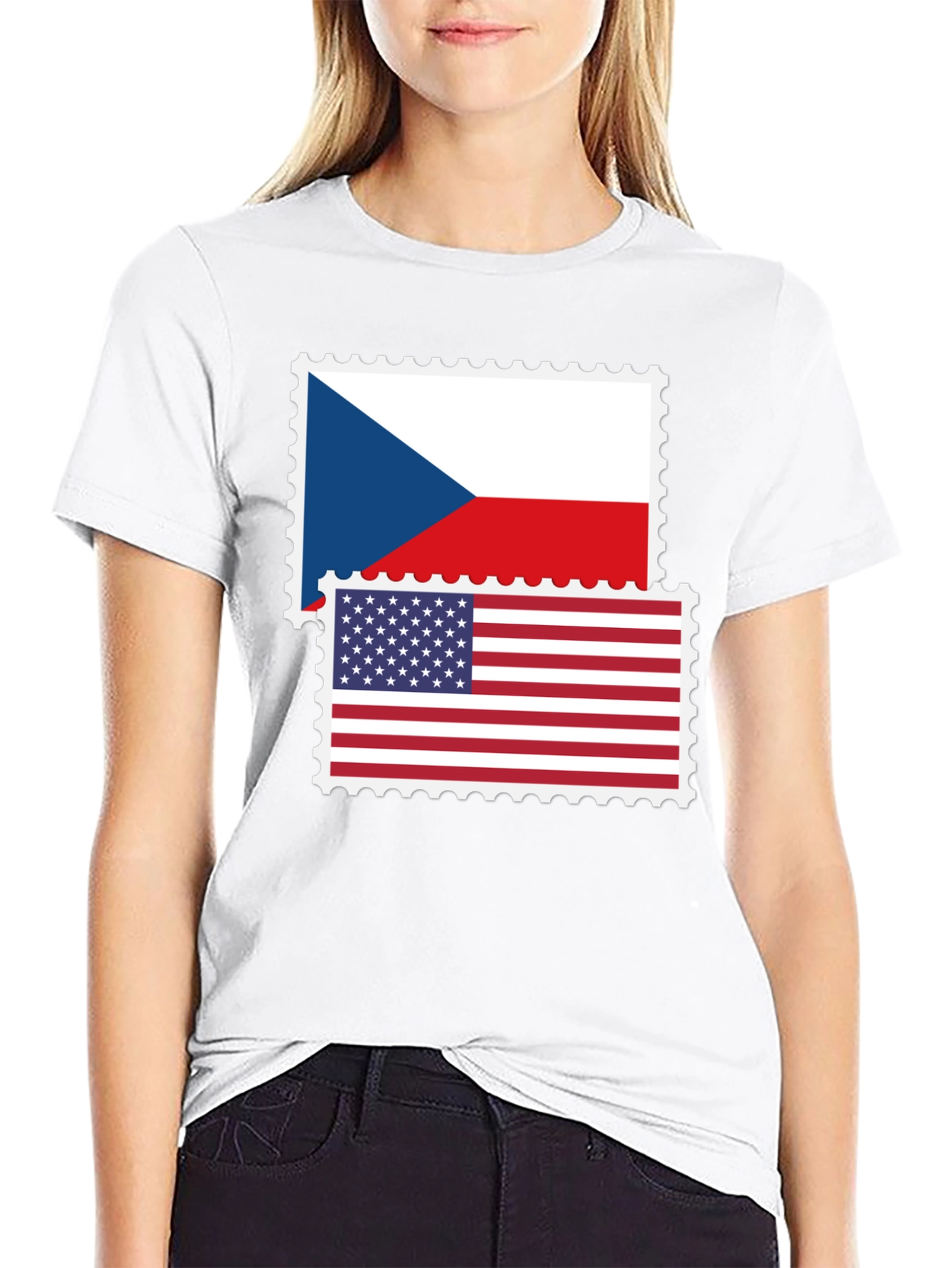 Czech USA Flag Stamp T-Shirt
