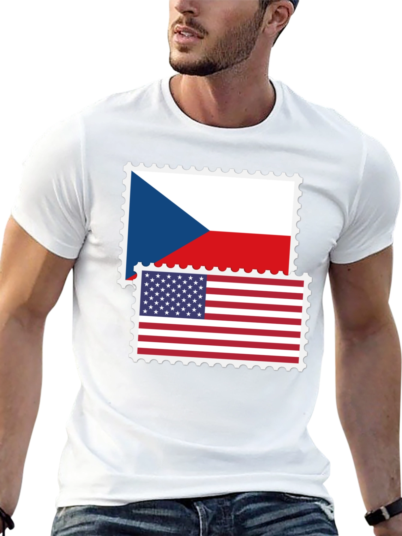 Czech USA Flag Stamp T-Shirt
