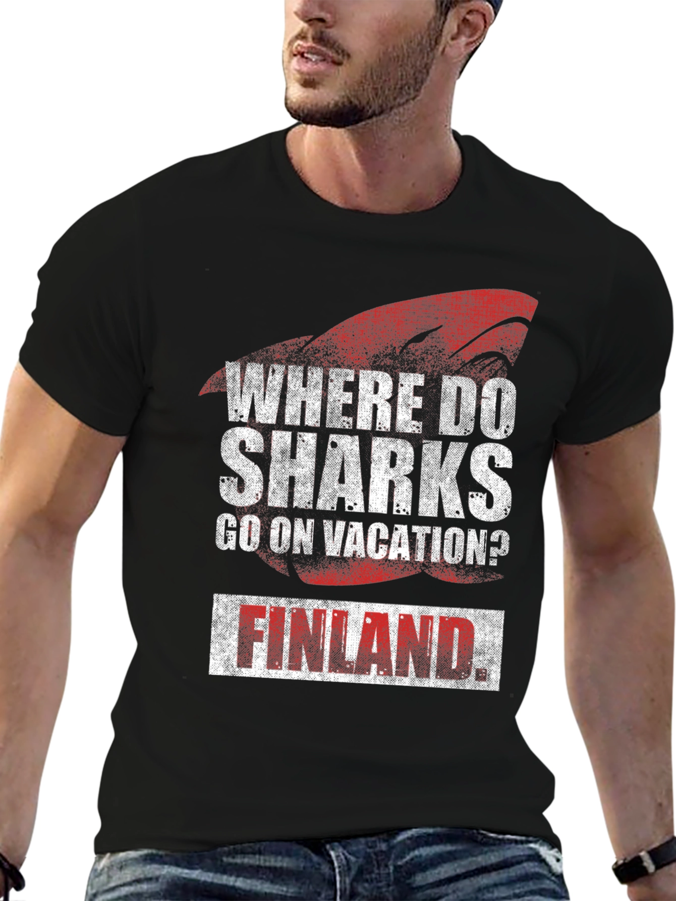Shark Vacation Finland Humor Graphic Tee