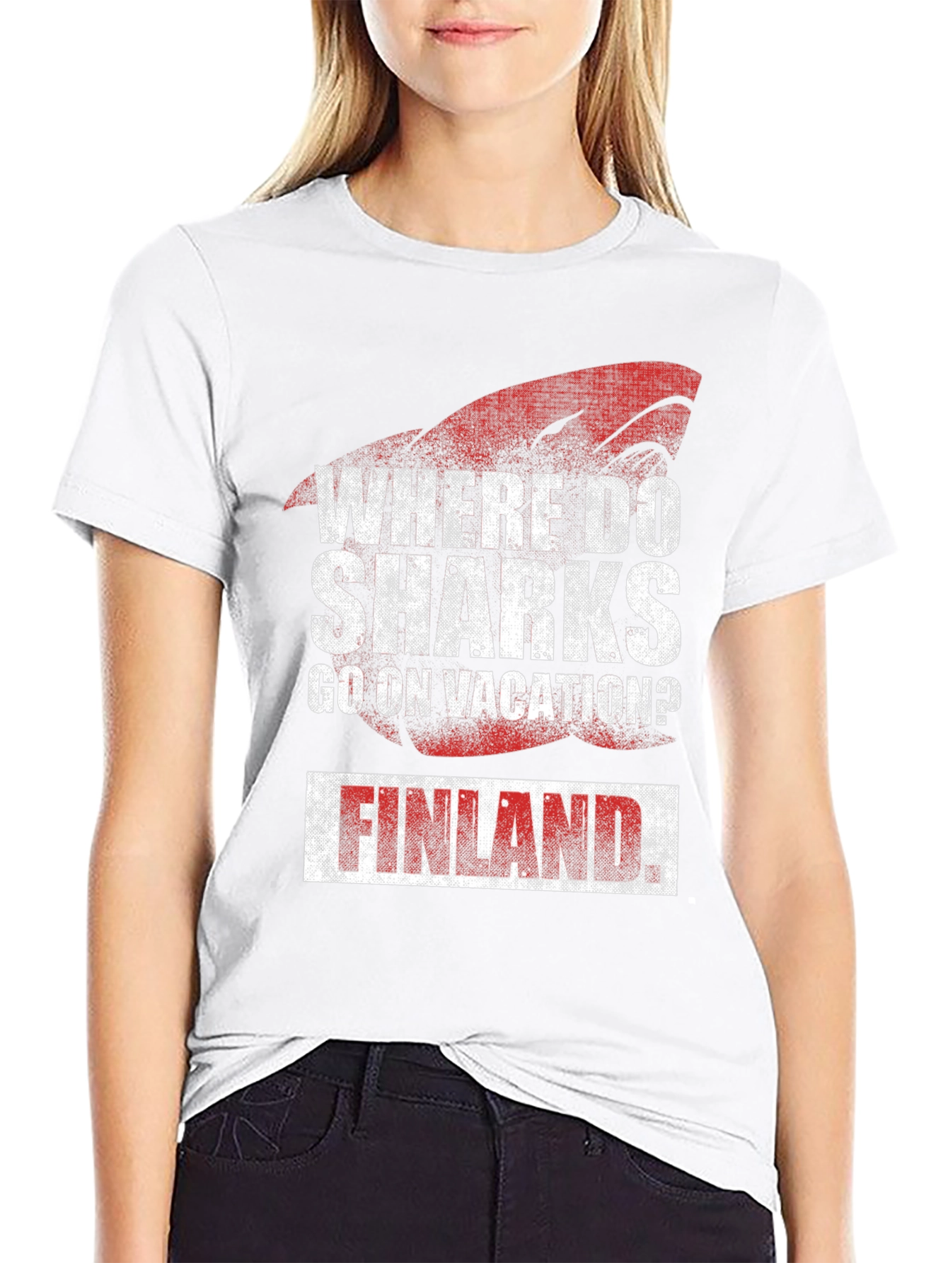 Shark Vacation Finland Humor Graphic Tee
