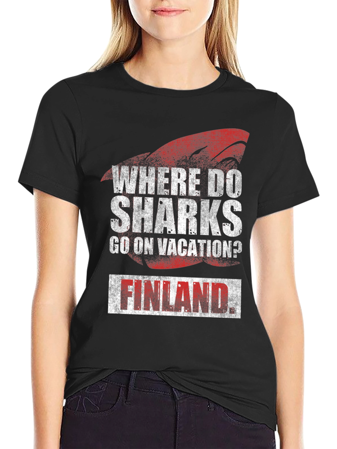Shark Vacation Finland Humor Graphic Tee
