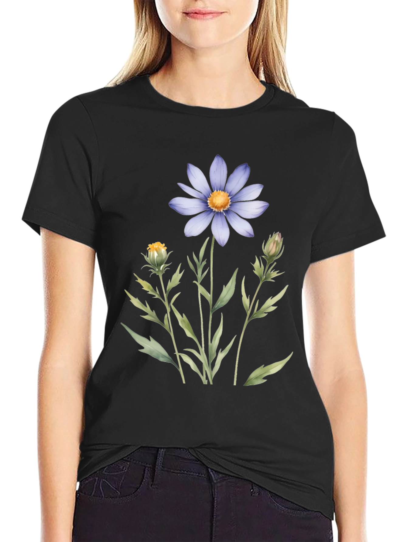 Floral Graphic Tee - Blue Daisy Design