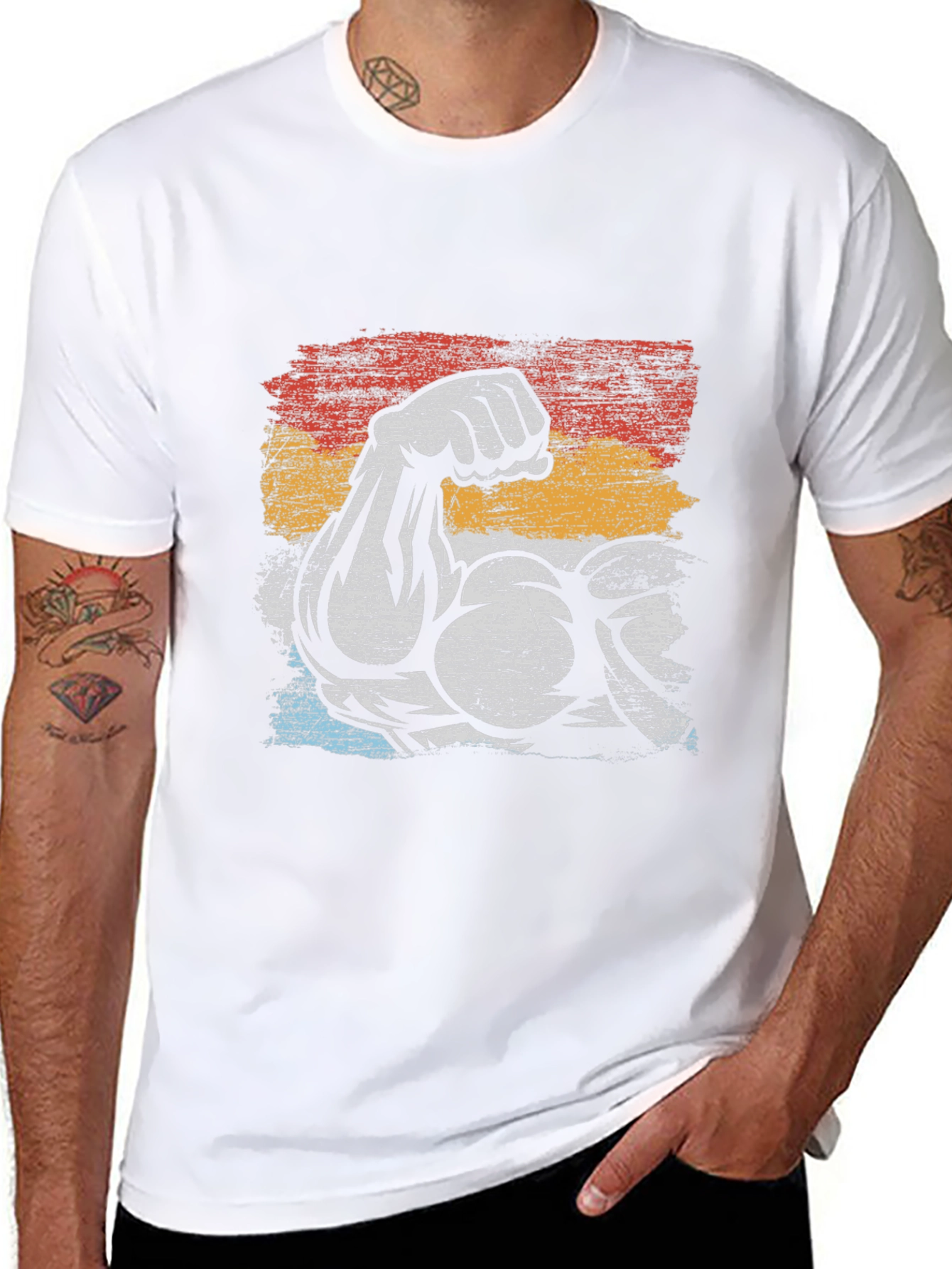Retro Muscle Arm Graphic T-Shirt - Bodybuilding Gym Tee