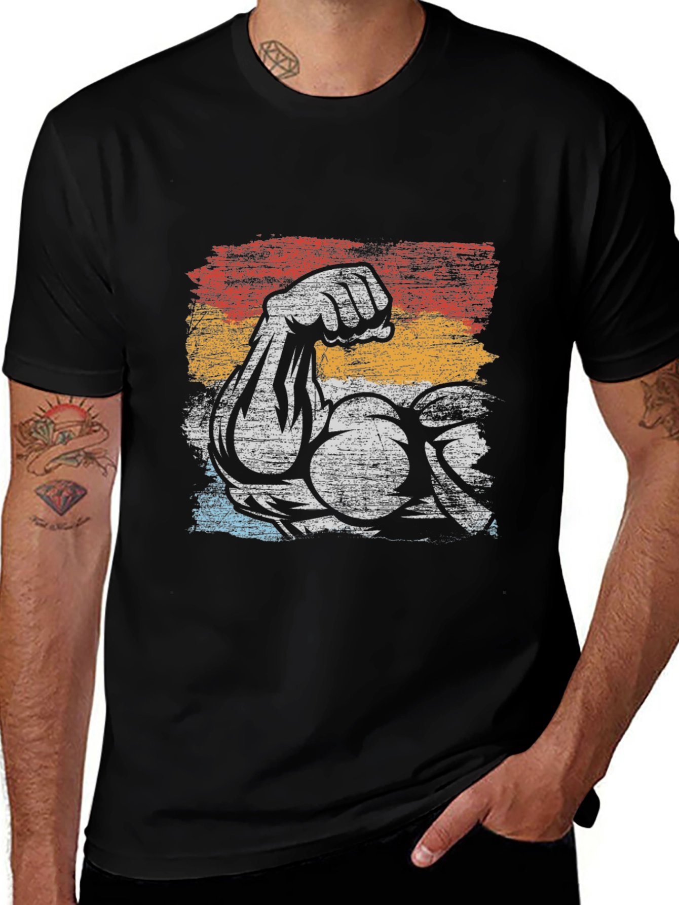 Retro Muscle Arm Graphic T-Shirt - Bodybuilding Gym Tee