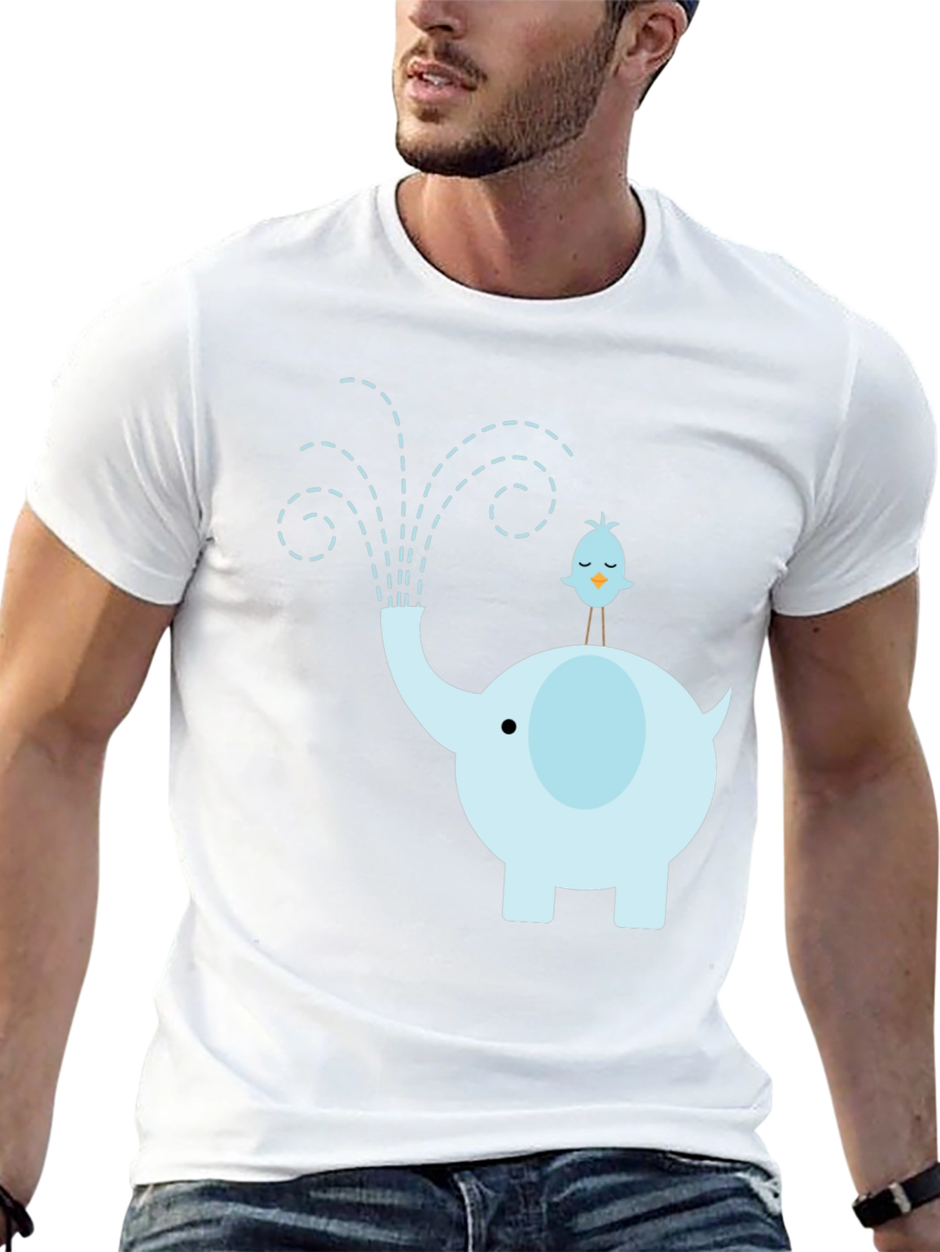 Elephant & Bird Graphic Tee - Whimsical Mens T-Shirt