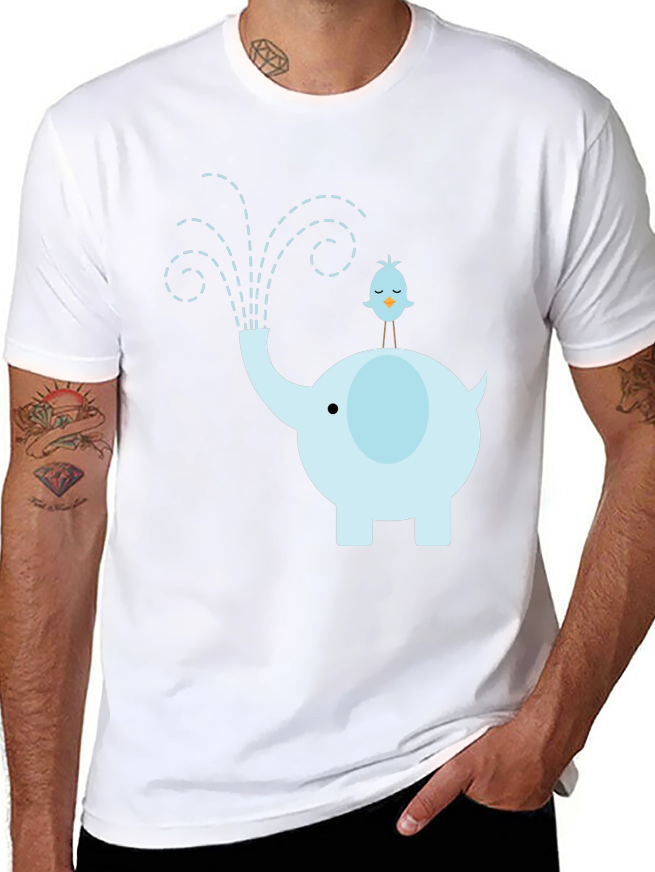 Elephant & Bird Graphic Tee - Whimsical Mens T-Shirt