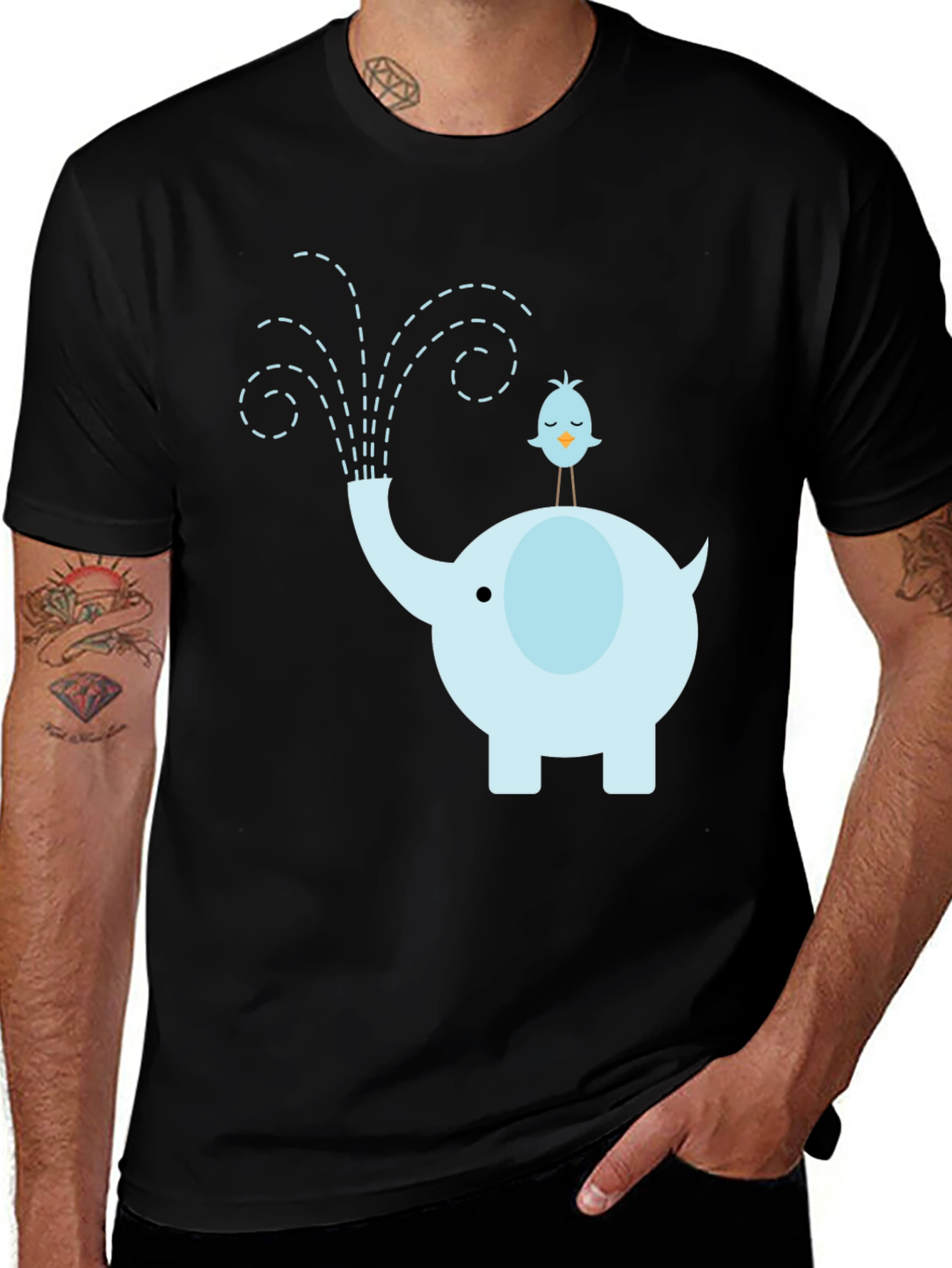 Elephant & Bird Graphic Tee - Whimsical Mens T-Shirt