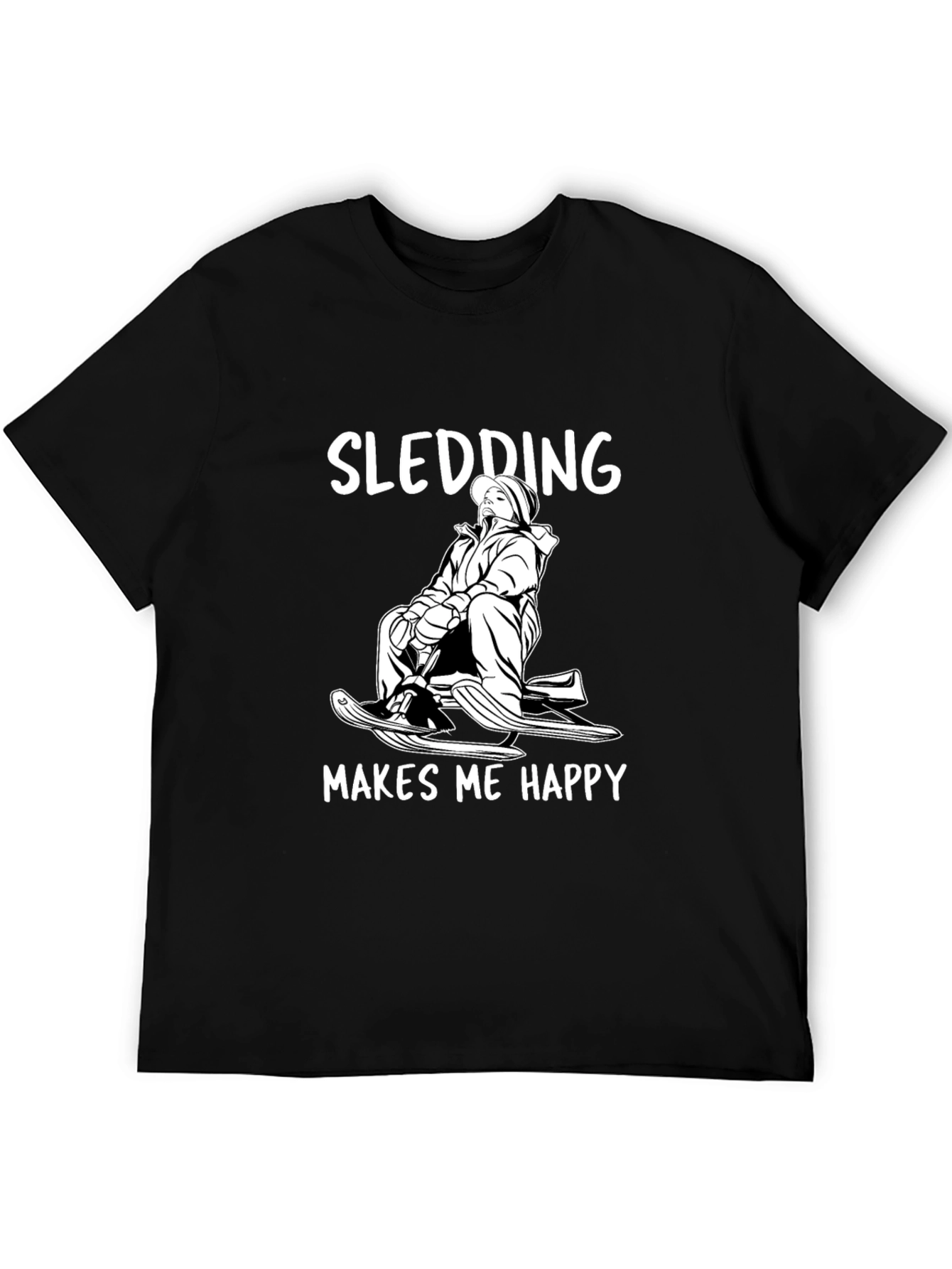 Sledding Makes Me Happy Black T-Shirt