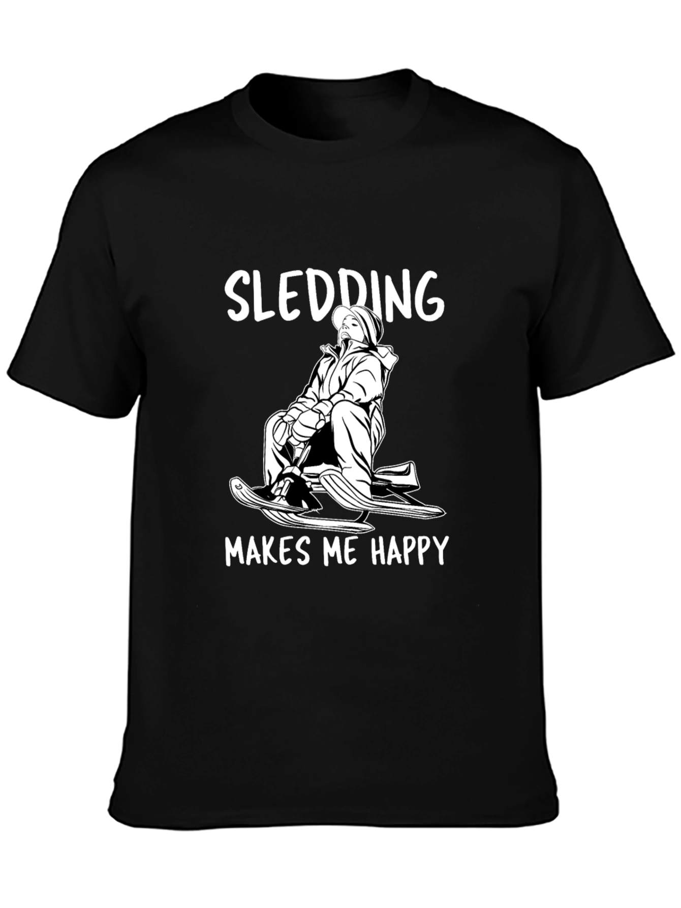 Sledding Makes Me Happy Black T-Shirt