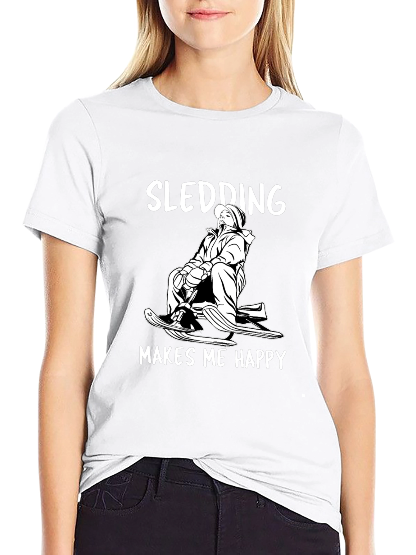 Sledding Makes Me Happy Black T-Shirt