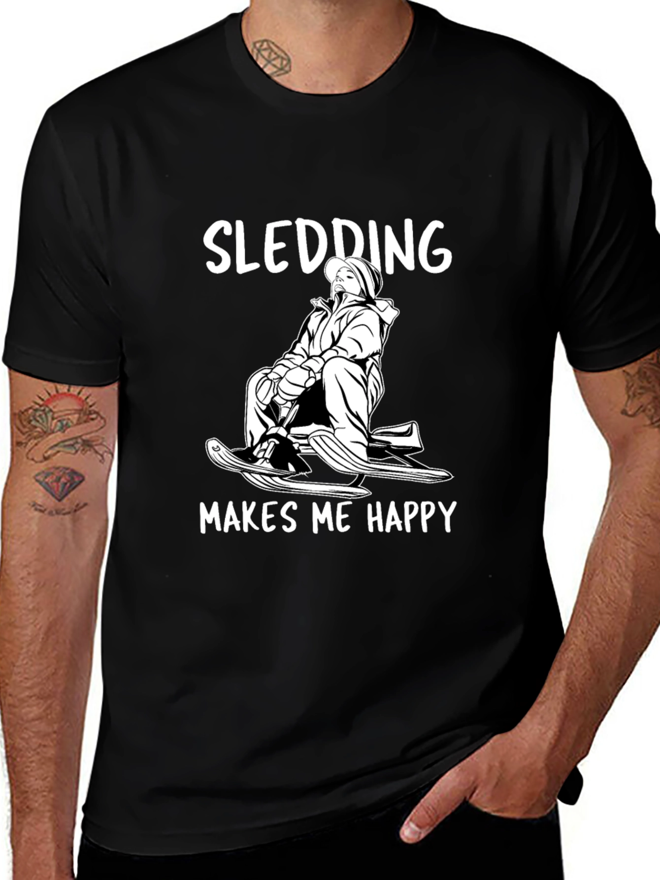 Sledding Makes Me Happy Black T-Shirt